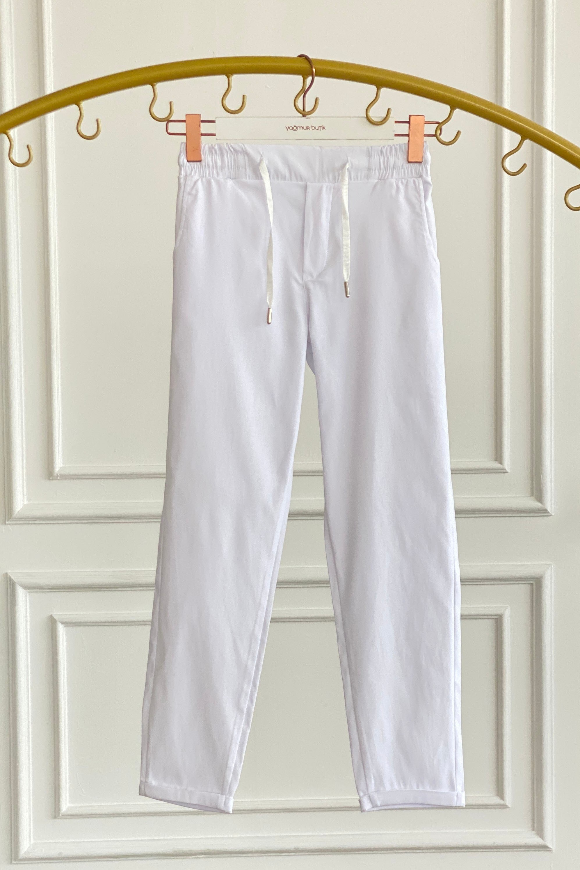 Duble Paça Yandan Cepli Spor Pantolon - BEYAZ