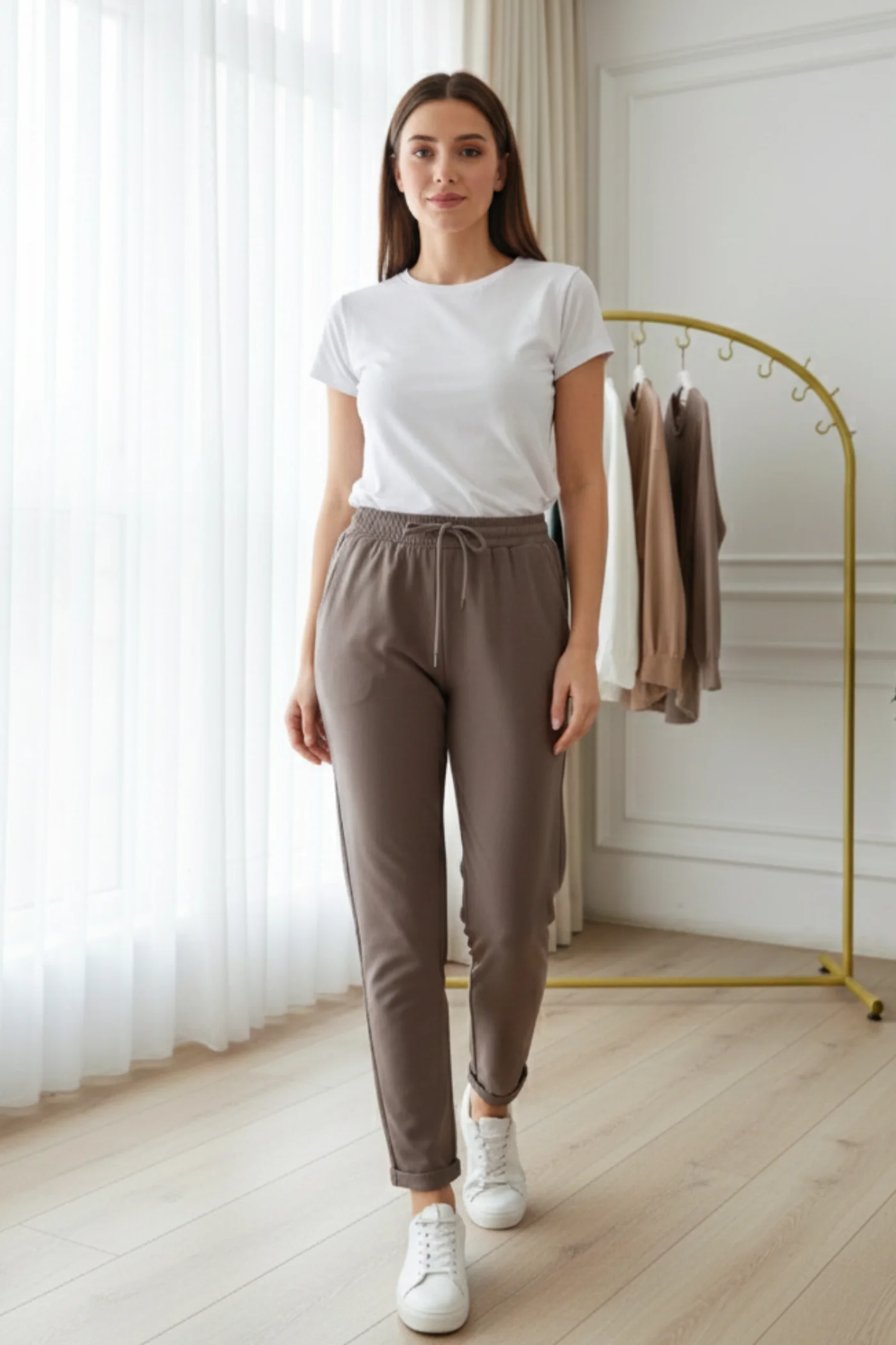 Beli Lastikli Duble Paça Pantolon - ACIK KAHVE