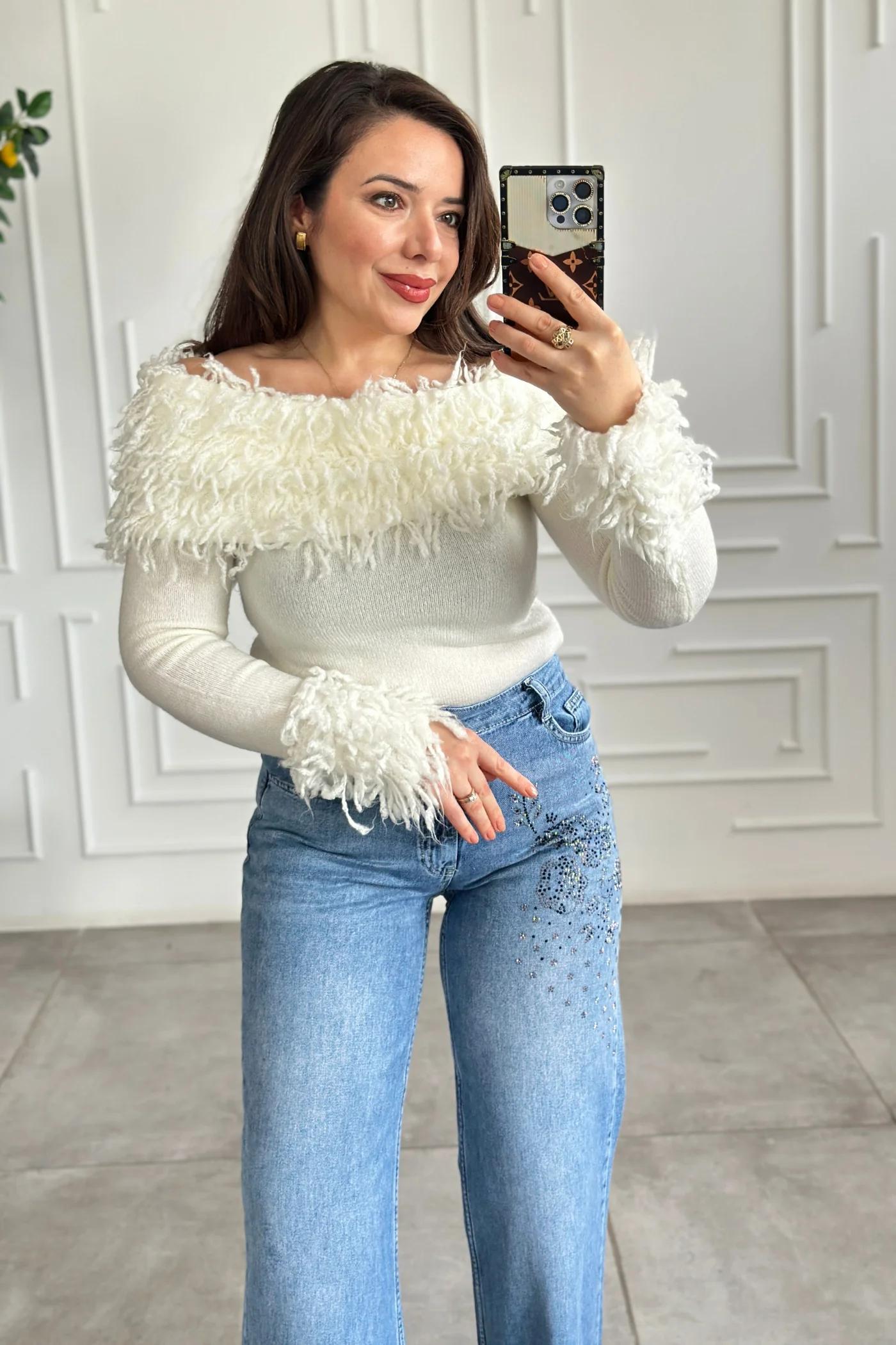 Ön Ve Arka Cebi Taş Detaylı Palazzo Kot Pantolon