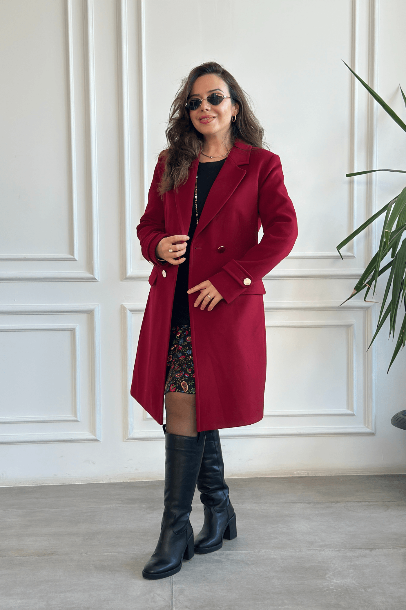 Düğme Detaylı Kaşe Kaban