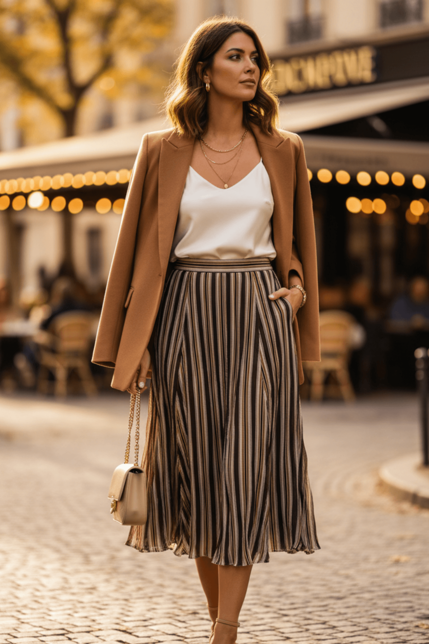 Çizgili Şifon Etek 