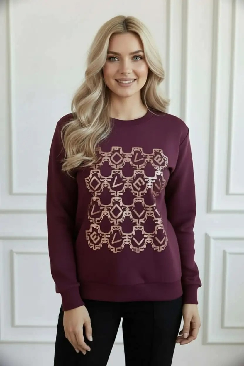 Önü Harf Yaldız Baskılı Sweat