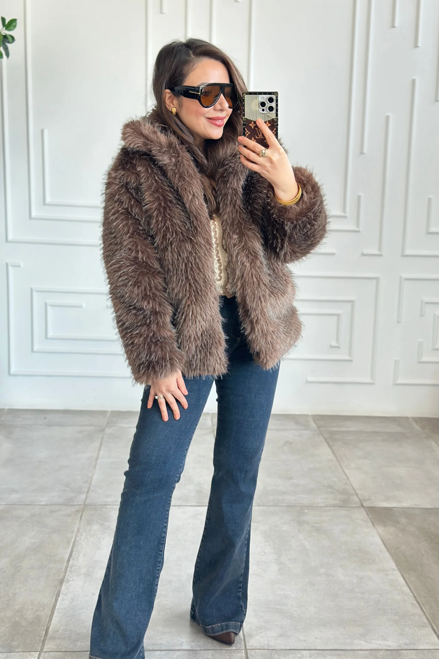 Kürklü Mont - KAHVERENGI