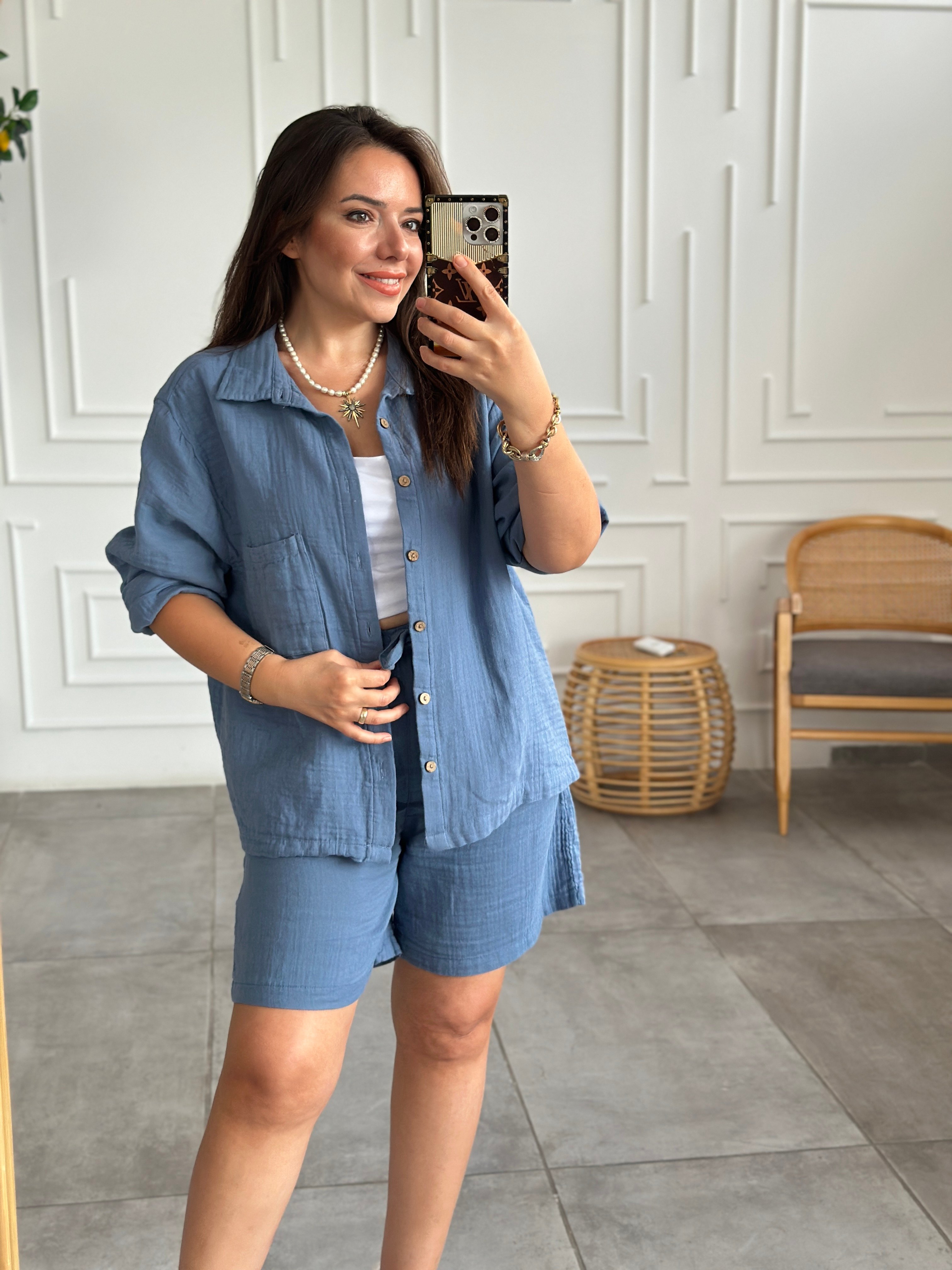 Müslin Polo Yaka Gömlek - INDIGO