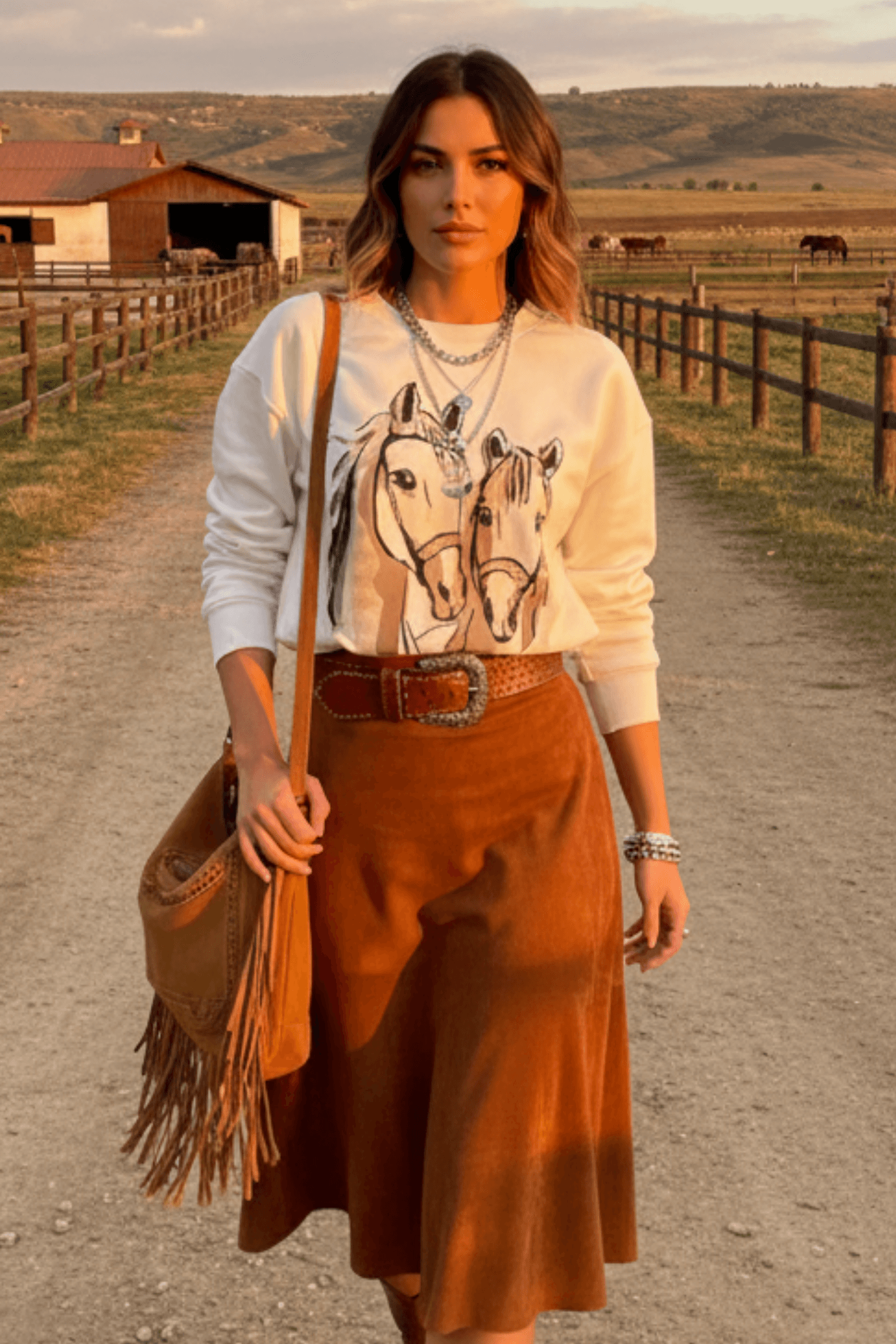 At Nakış İşlemeli Boncuk Detaylı Sweat