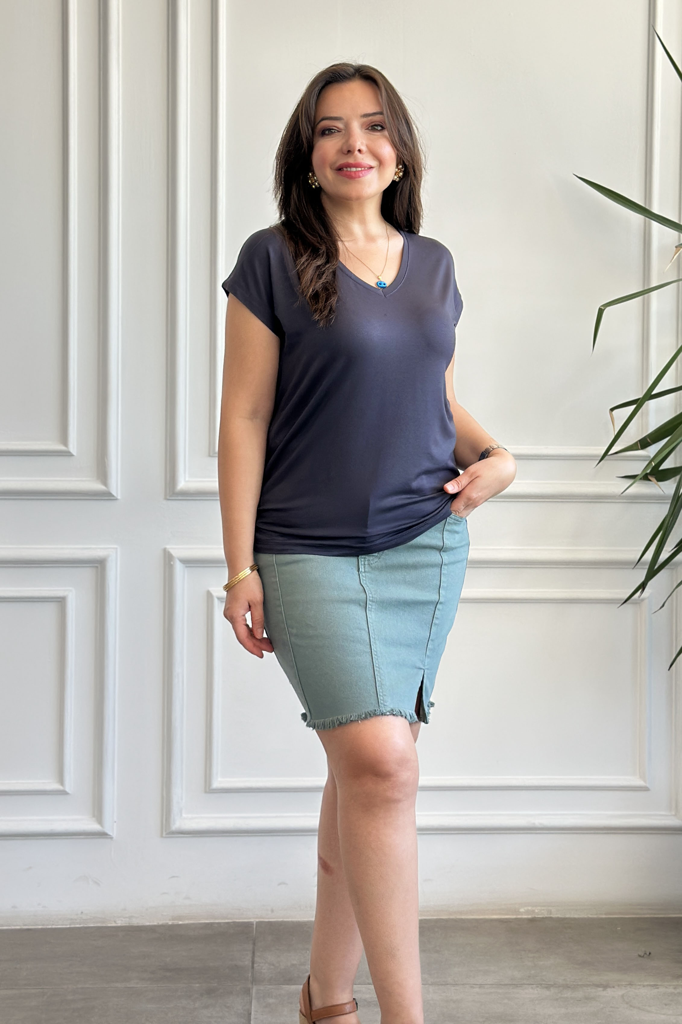 V Yaka Basic T-Shirt - ANTRASIT