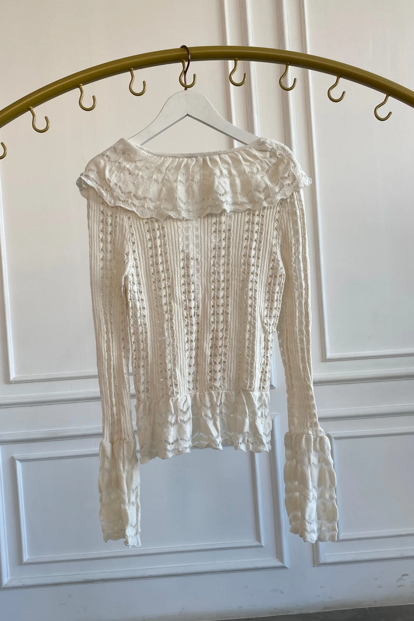 Fırfırlı Triko Hırka - EKRU