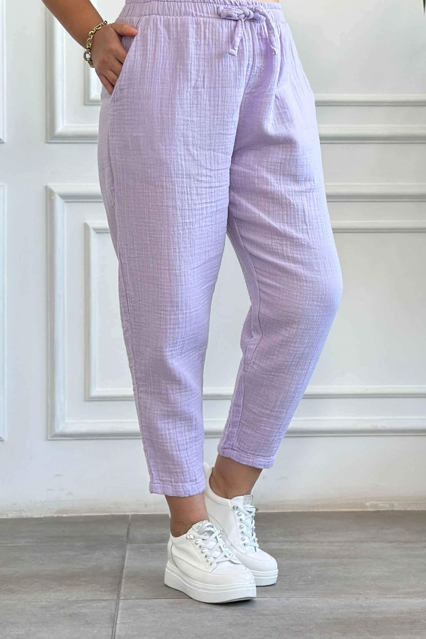 Havuç Paça Müslin Pantolon - LILA