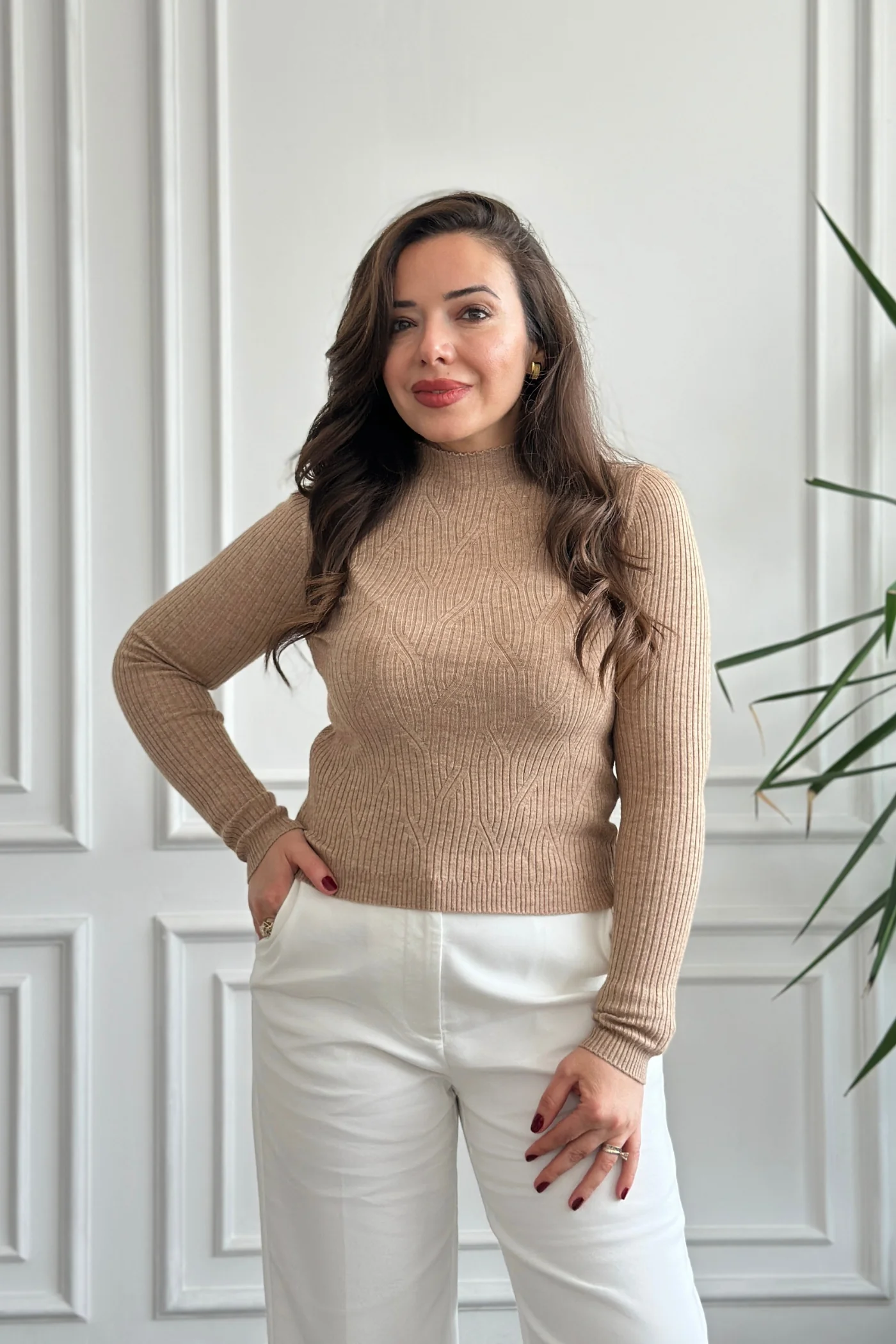 Yarım Balıkçı Fitilli Triko - SUTLU KAHVE