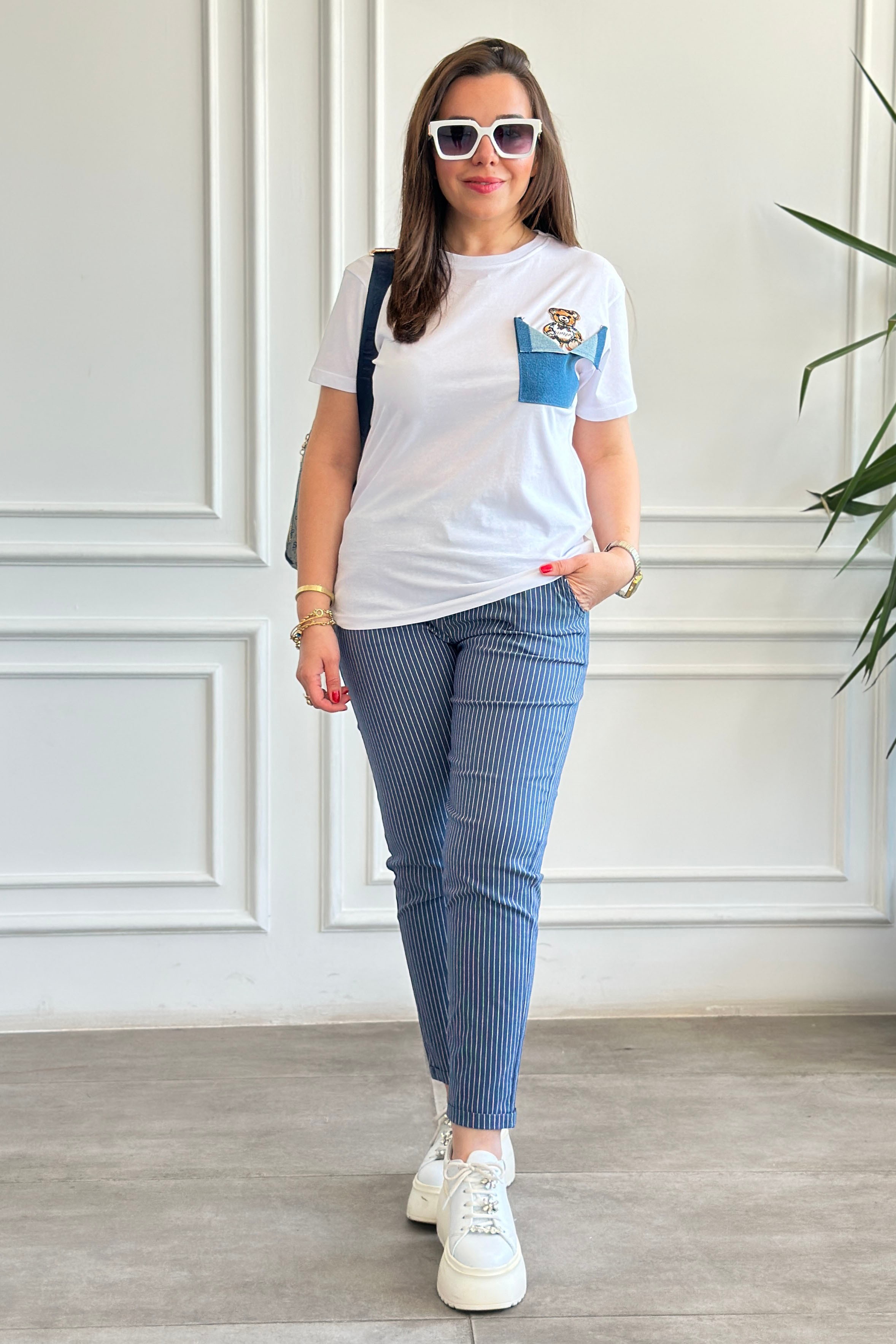 Cebi Ayıcık İşlemeli Kot Detaylı T-Shirt