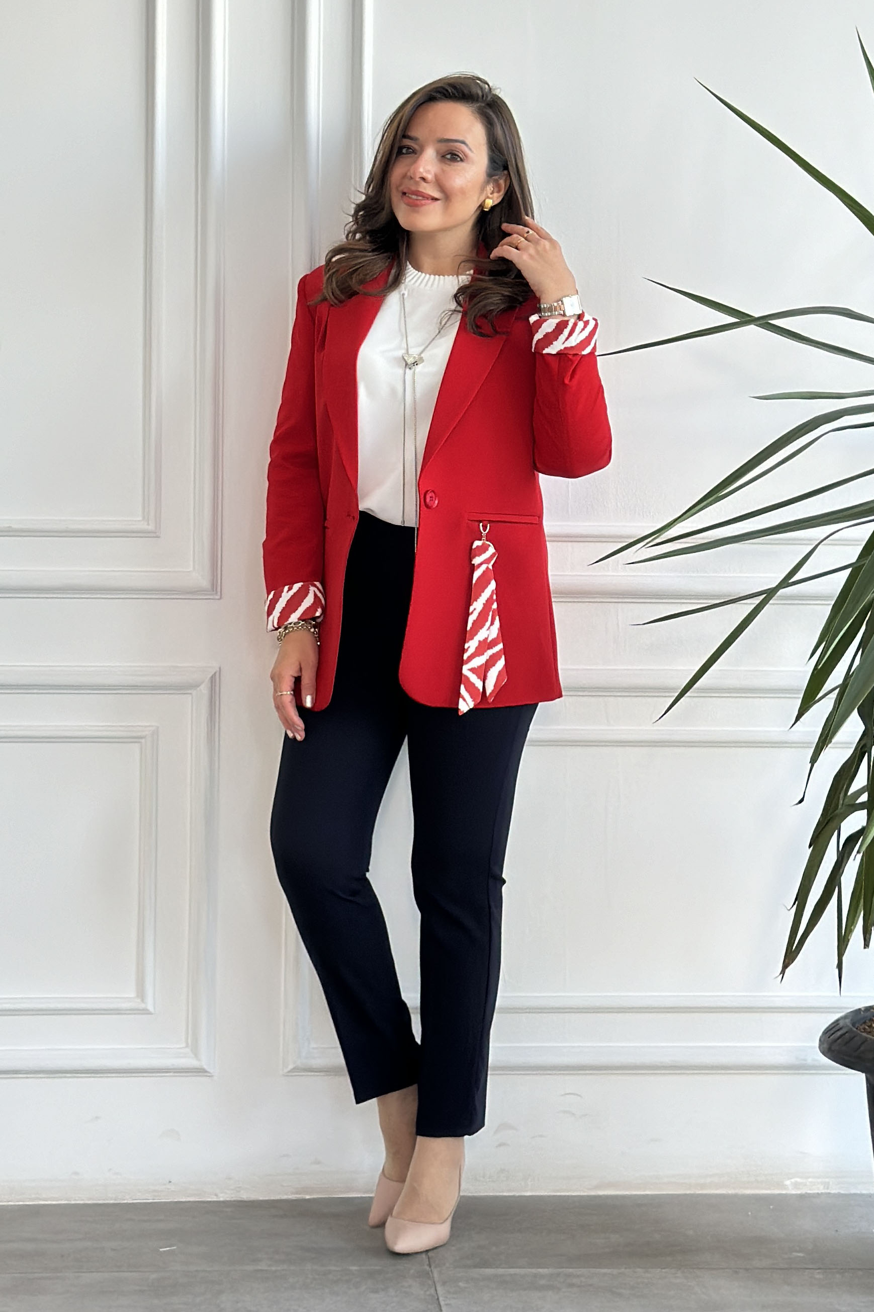 Cebi Fularlı Blazer Ceket