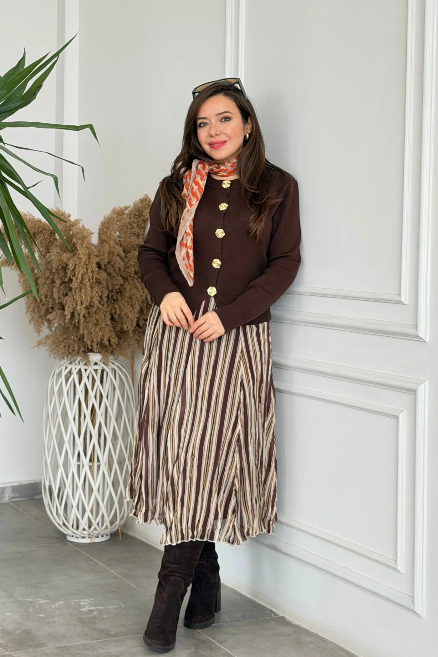 Çizgili Şifon Etek 