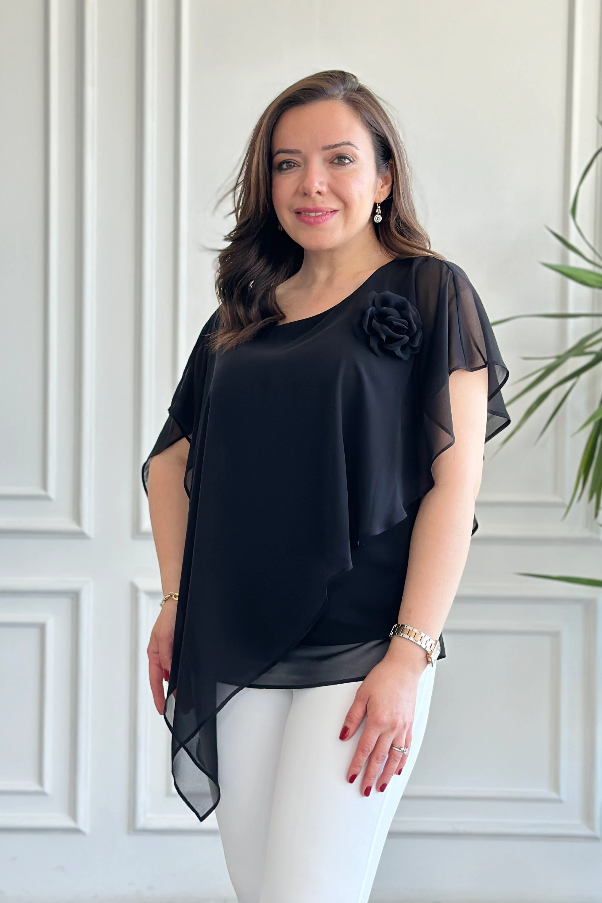 Asimetrik Kesim Şifon Bluz