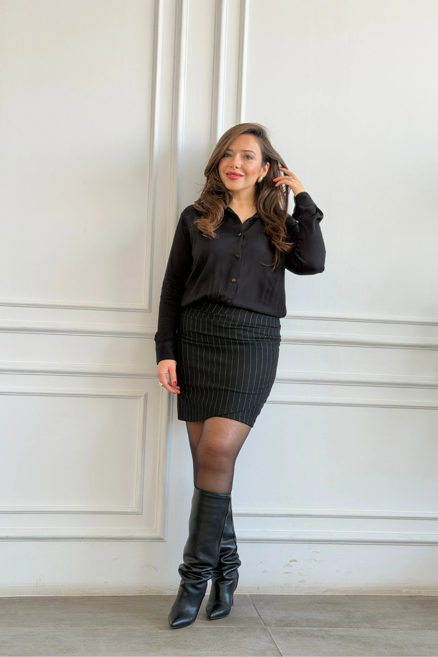 Gömlek Detaylı Scuba Elbise