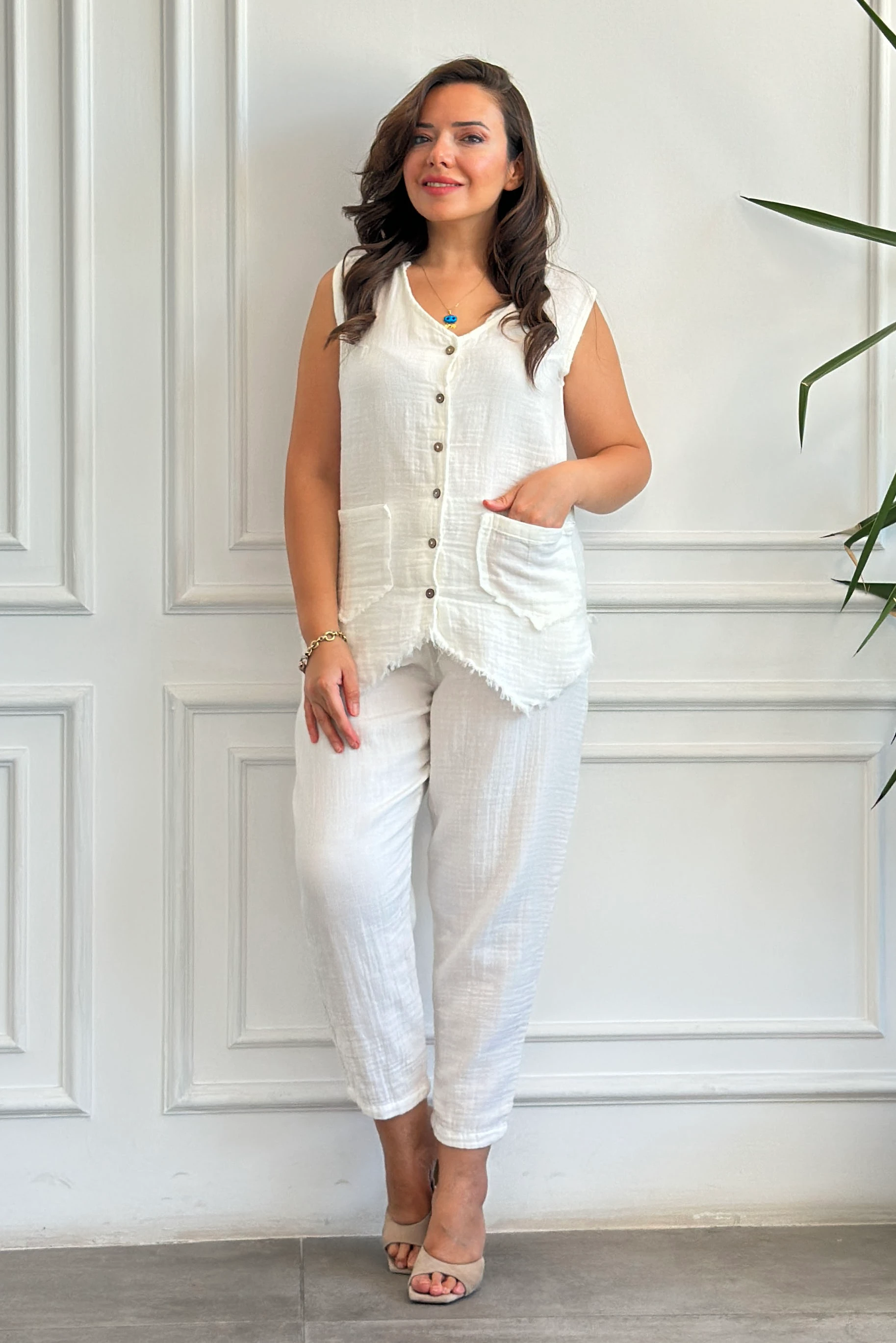 Havuç Paça Müslin Pantolon - EKRU