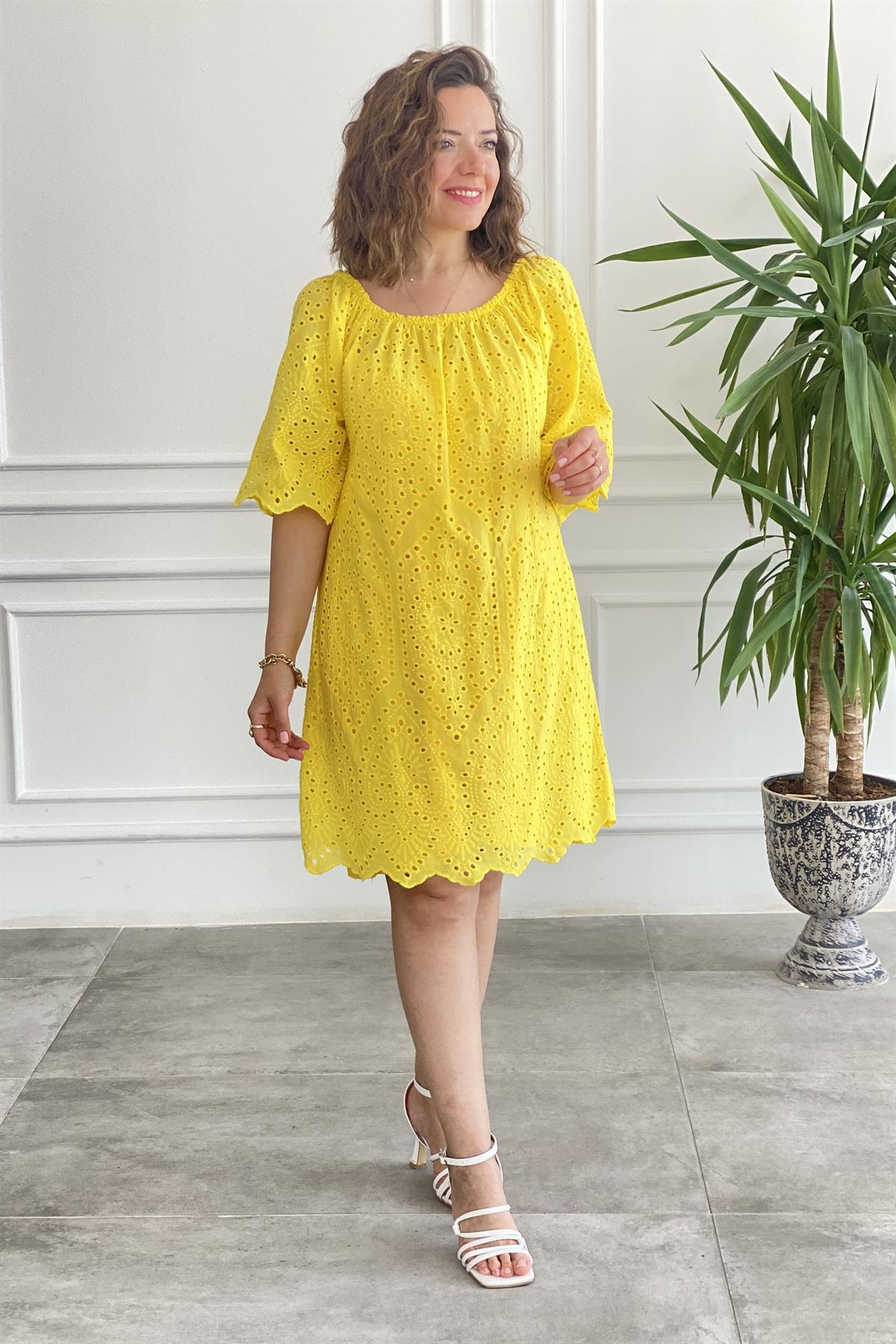 Fistolu Kısa Kollu Elbise