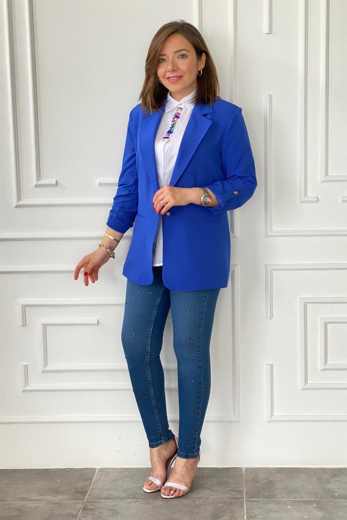 Kol Apoletli Düğme Detaylı Blazer Ceket