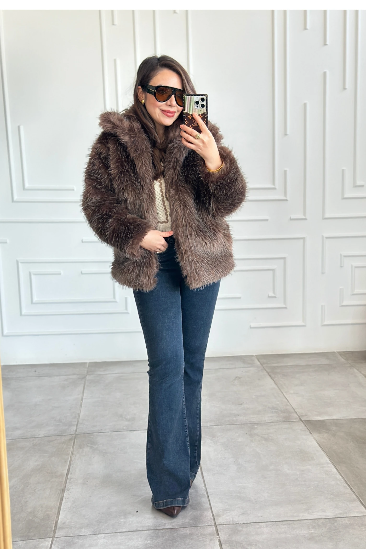 Kürklü Mont - KAHVERENGI