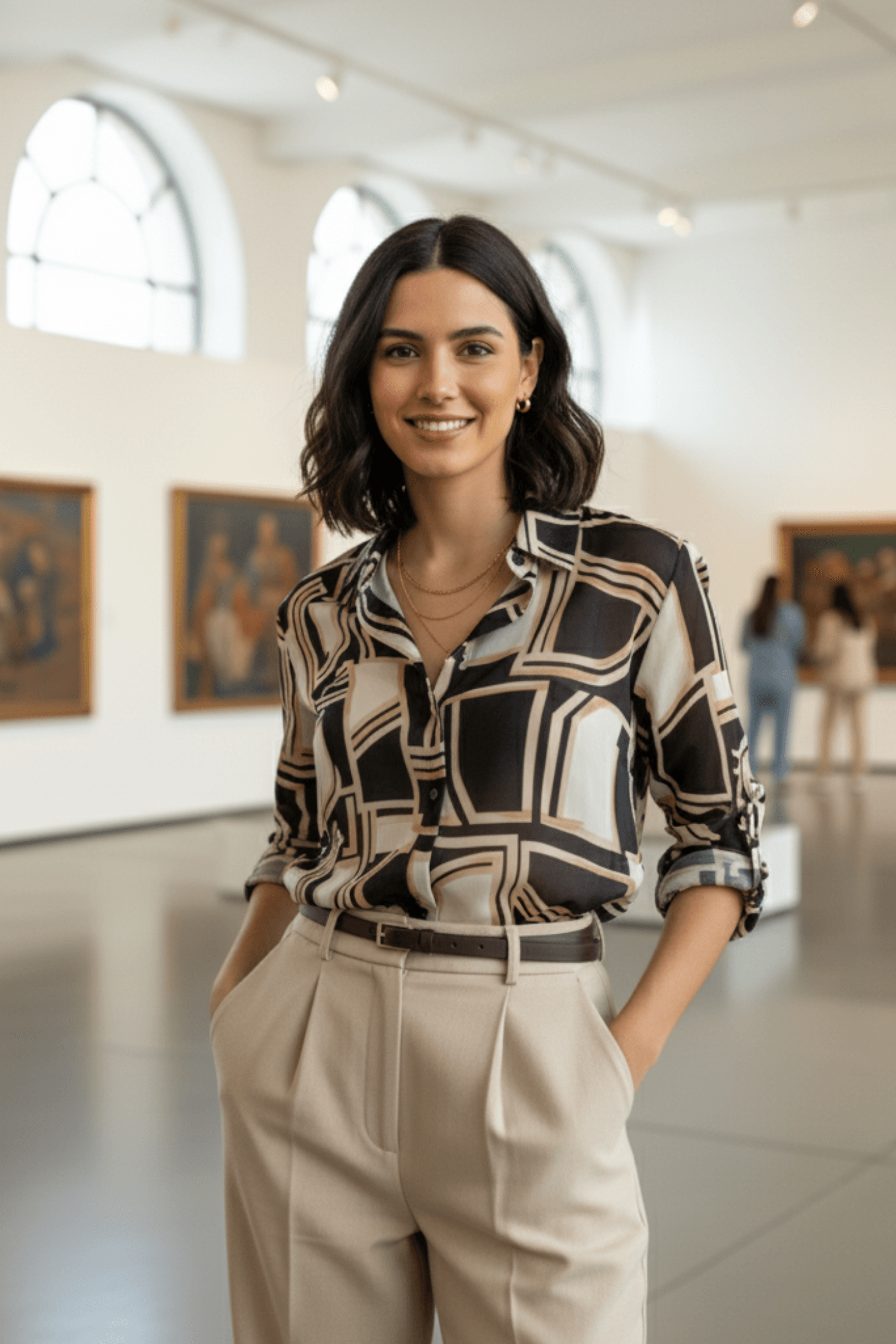 Labirent Desenli Şifon Gömlek