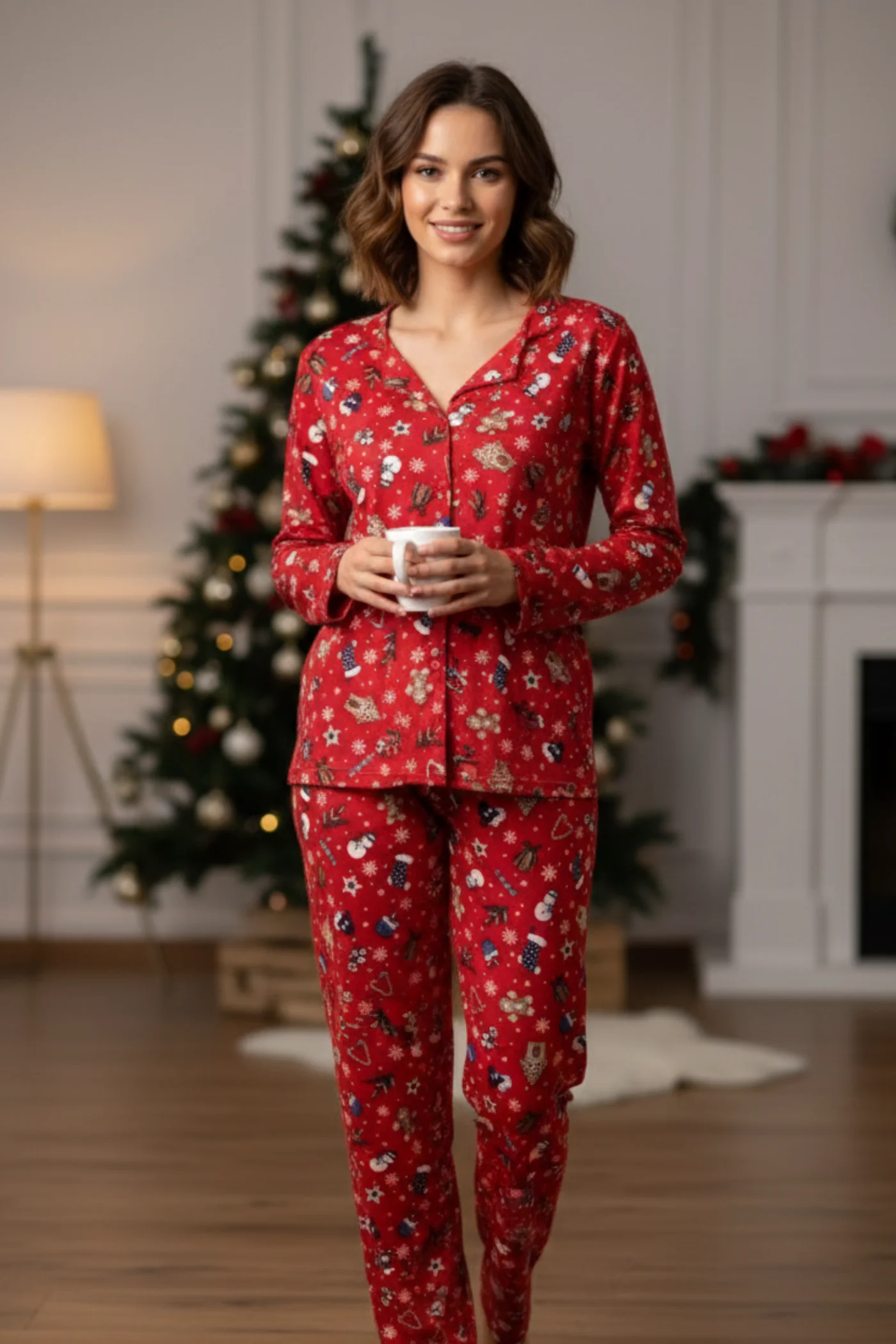 Noel Desenli Pijama Takımı - KIRMIZI