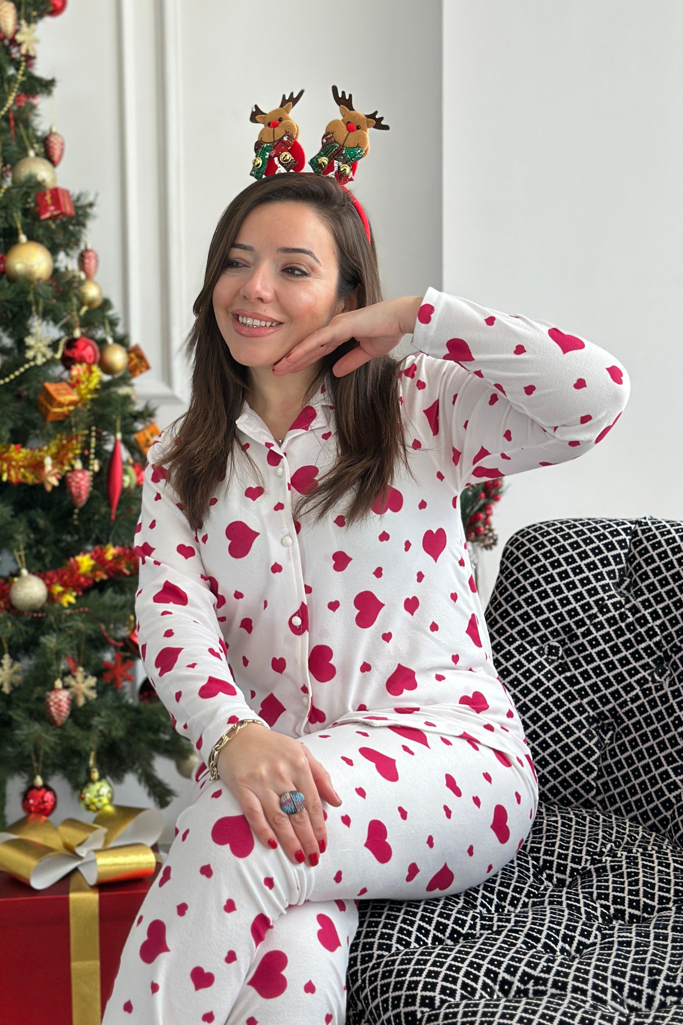 Kalp Desenli Pijama Takımı