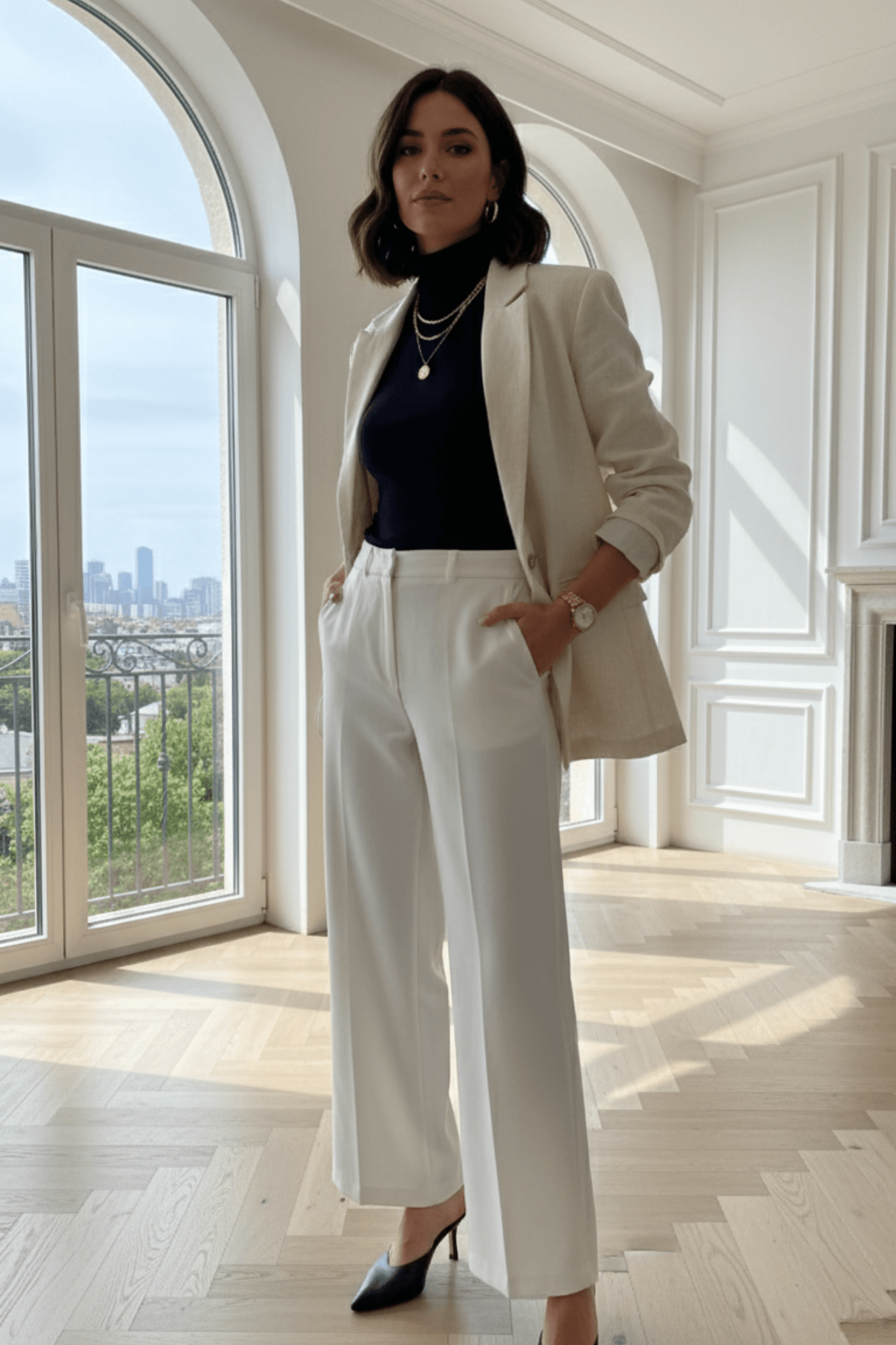 Arka Süs Cep Detaylı Palazzo Pantolon - EKRU