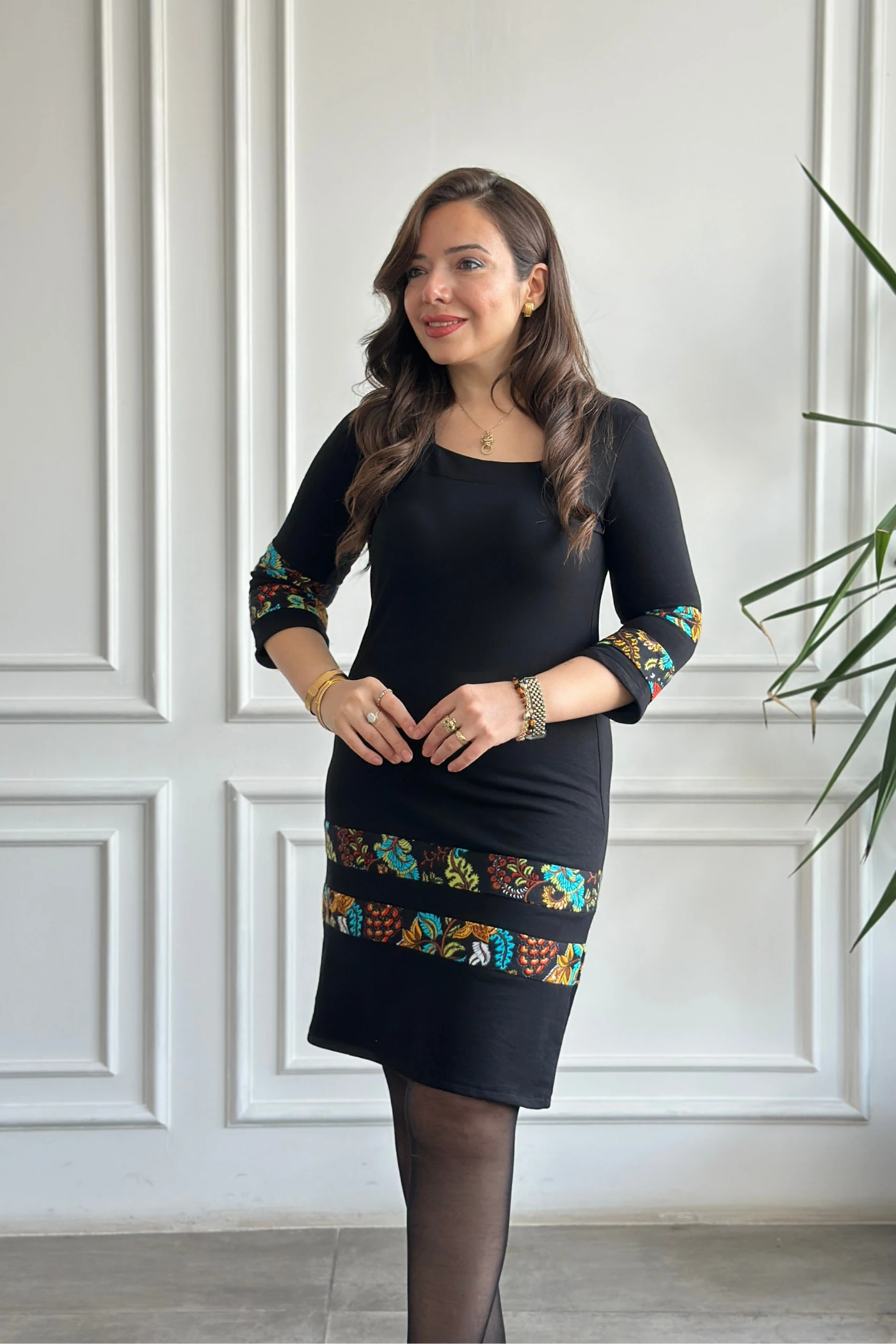 Etek Ve Kol Pazen Detaylı Pamuk Elbise - HARDAL