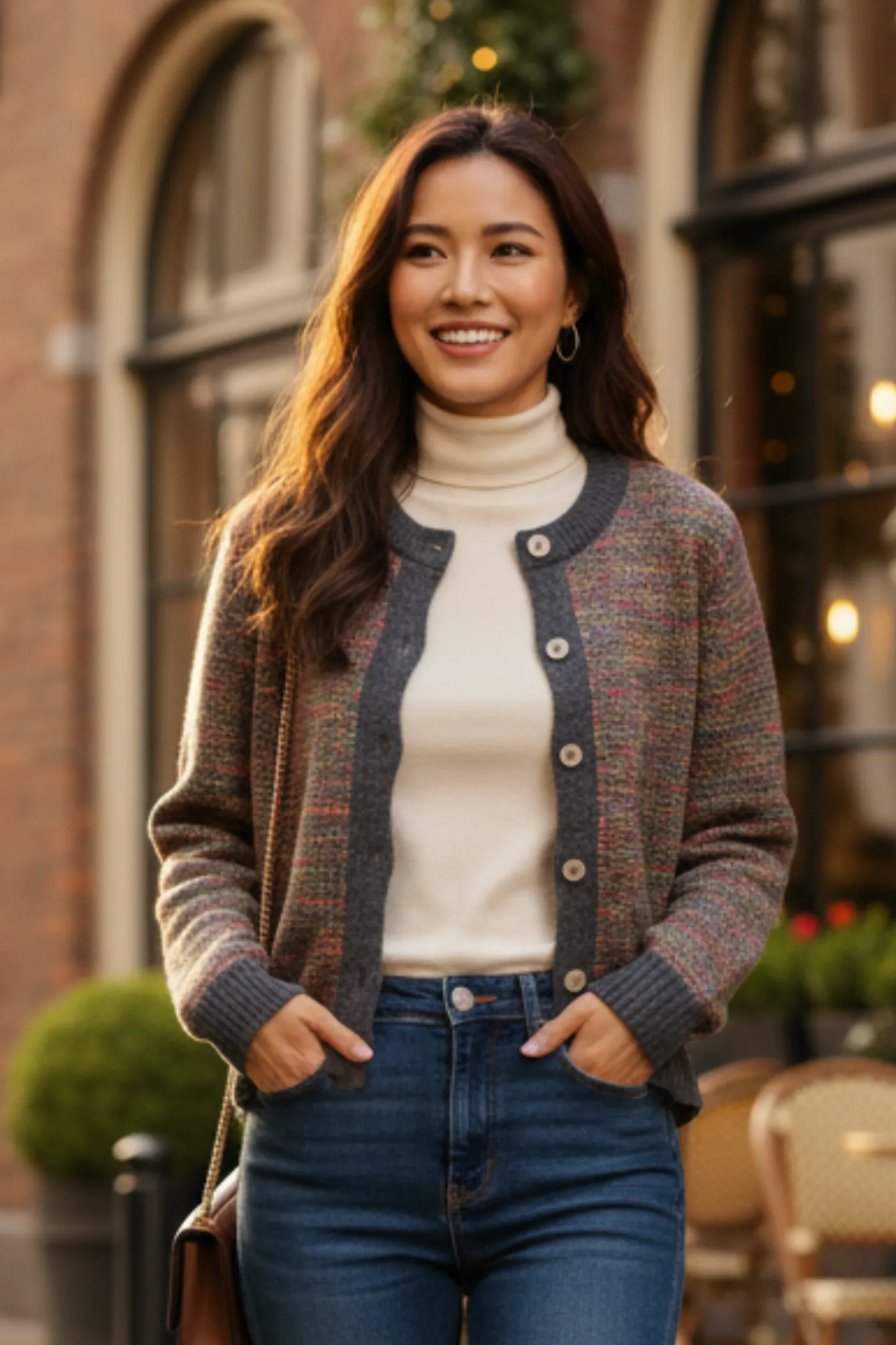 Önden Düğme Detaylı Renkli Triko Ceket