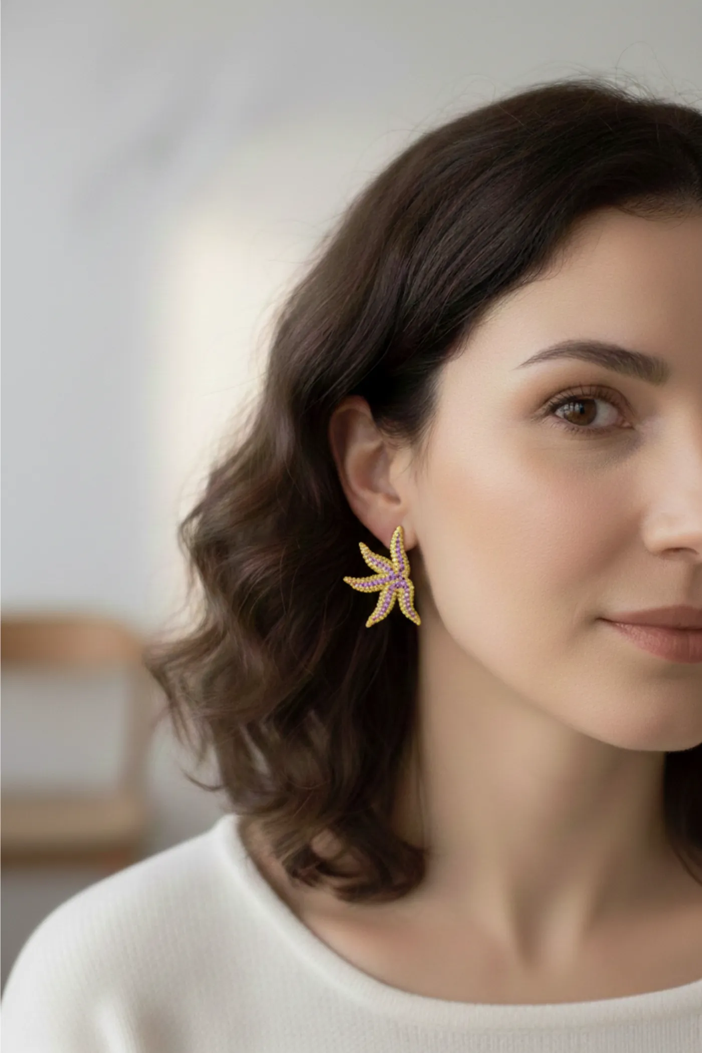 KP15 DENİZ YILDIZI ZİRKON KÜPE  - GOLD