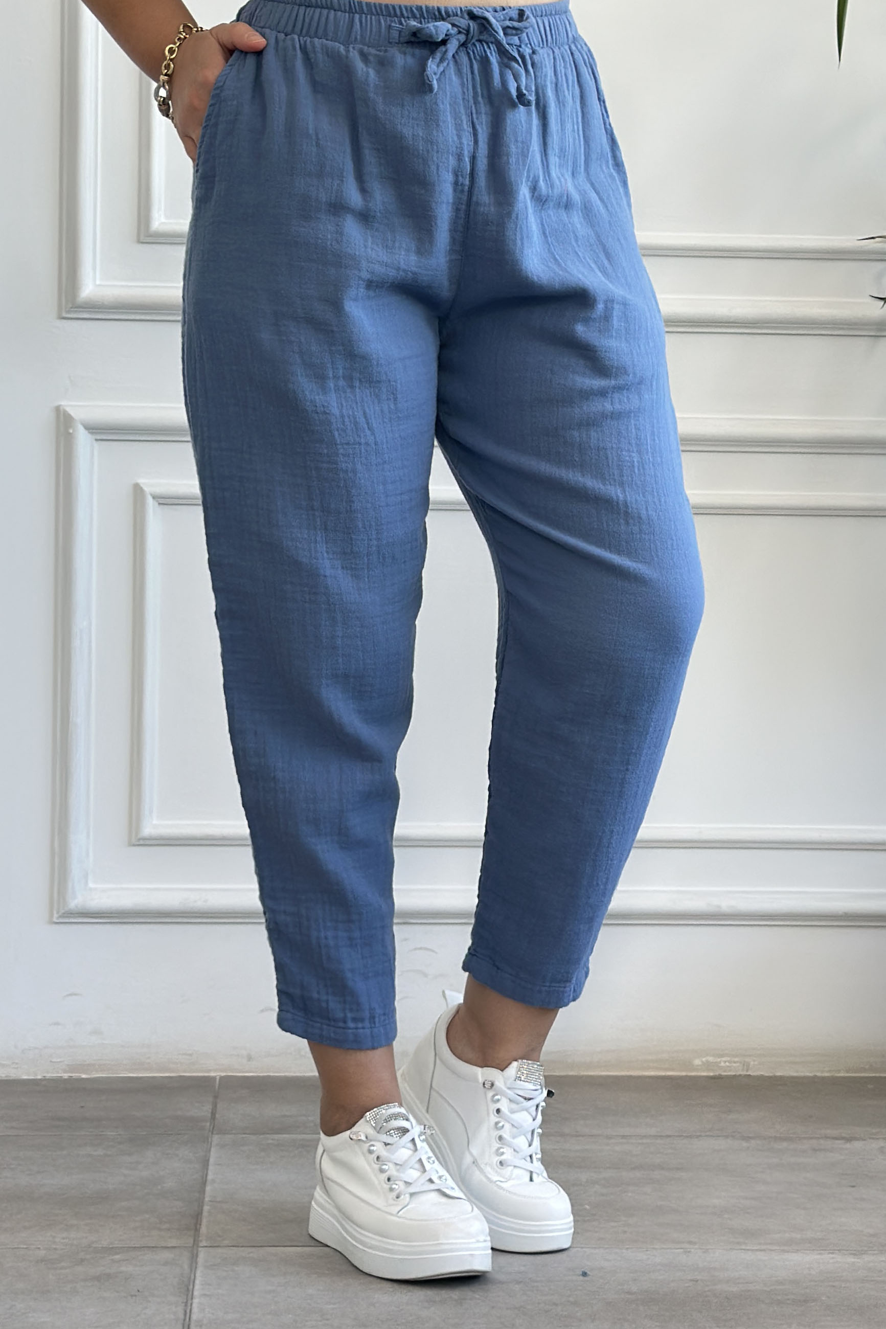 Havuç Paça Müslin Pantolon - INDIGO