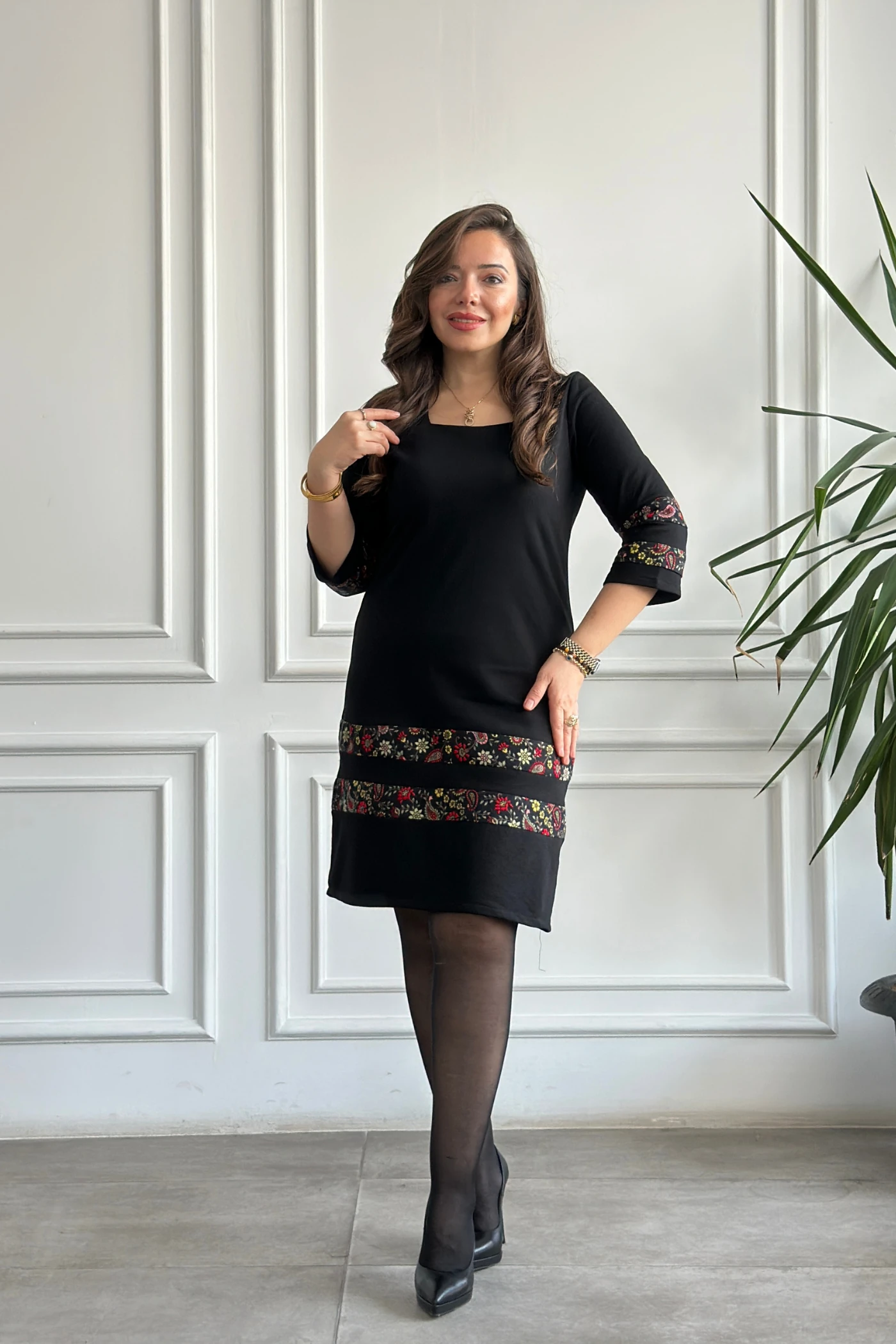 Etek Ve Kol Pazen Detaylı Pamuk Elbise - MINT KIRMIZI