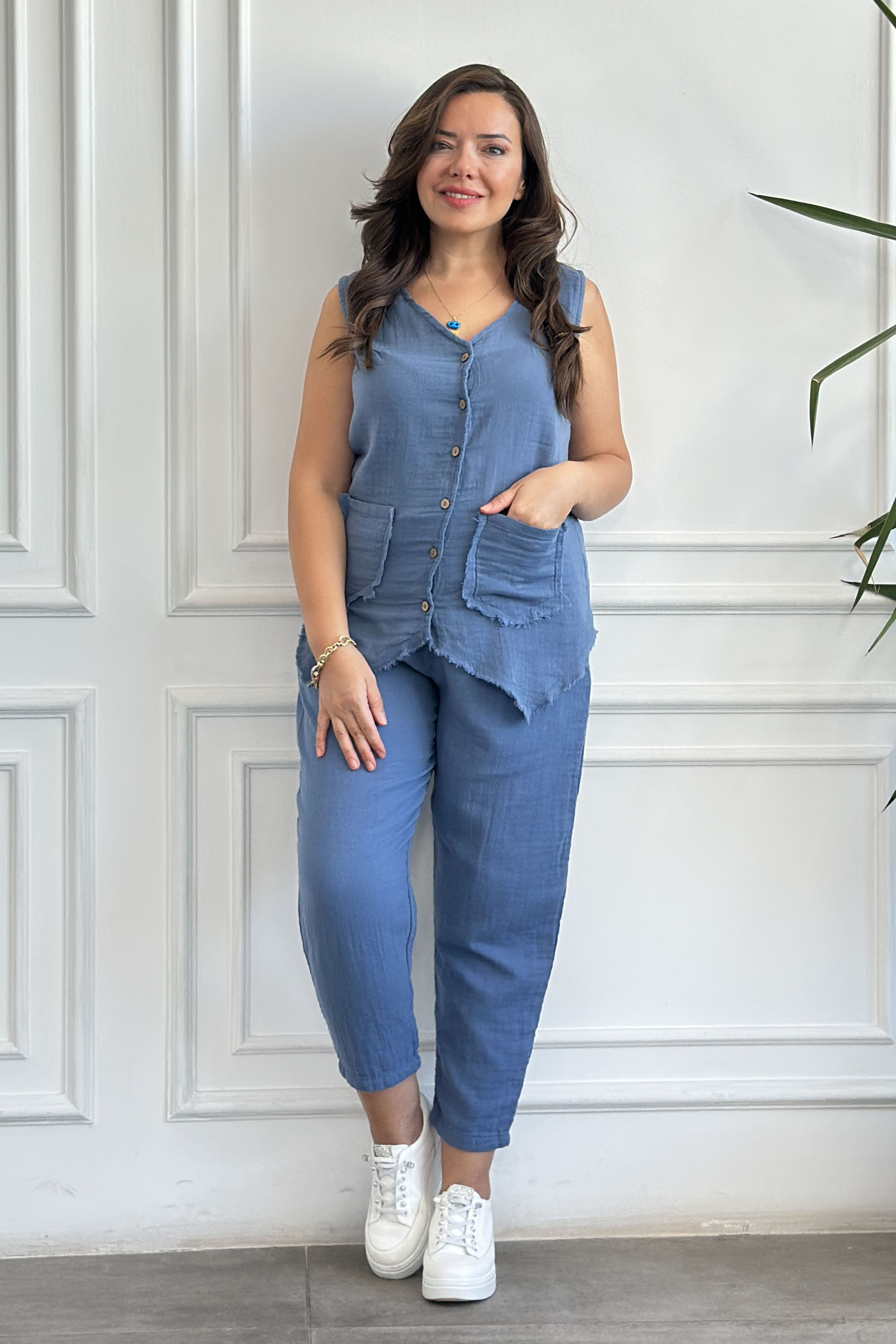 Havuç Paça Müslin Pantolon - INDIGO