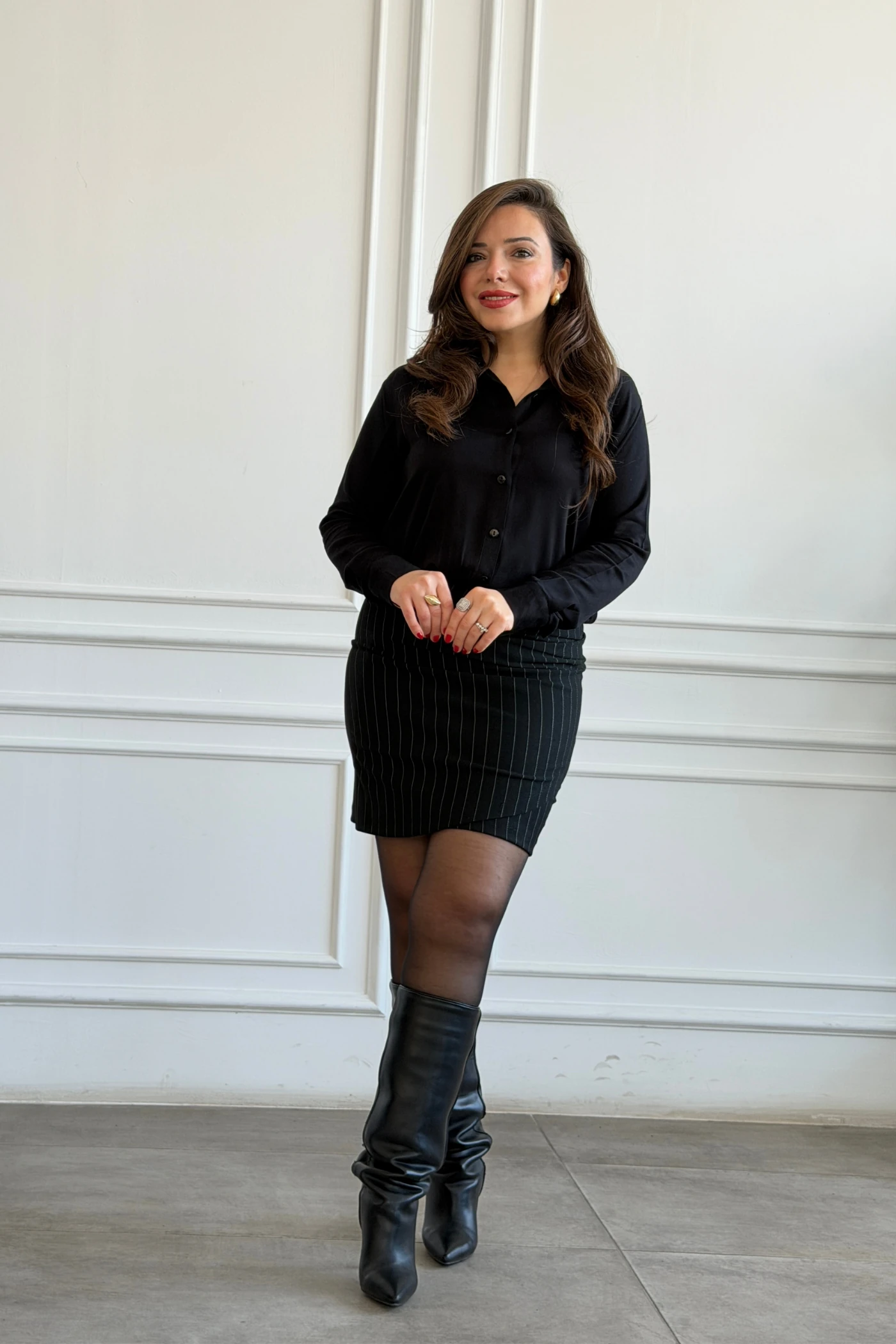 Gömlek Detaylı Scuba Elbise