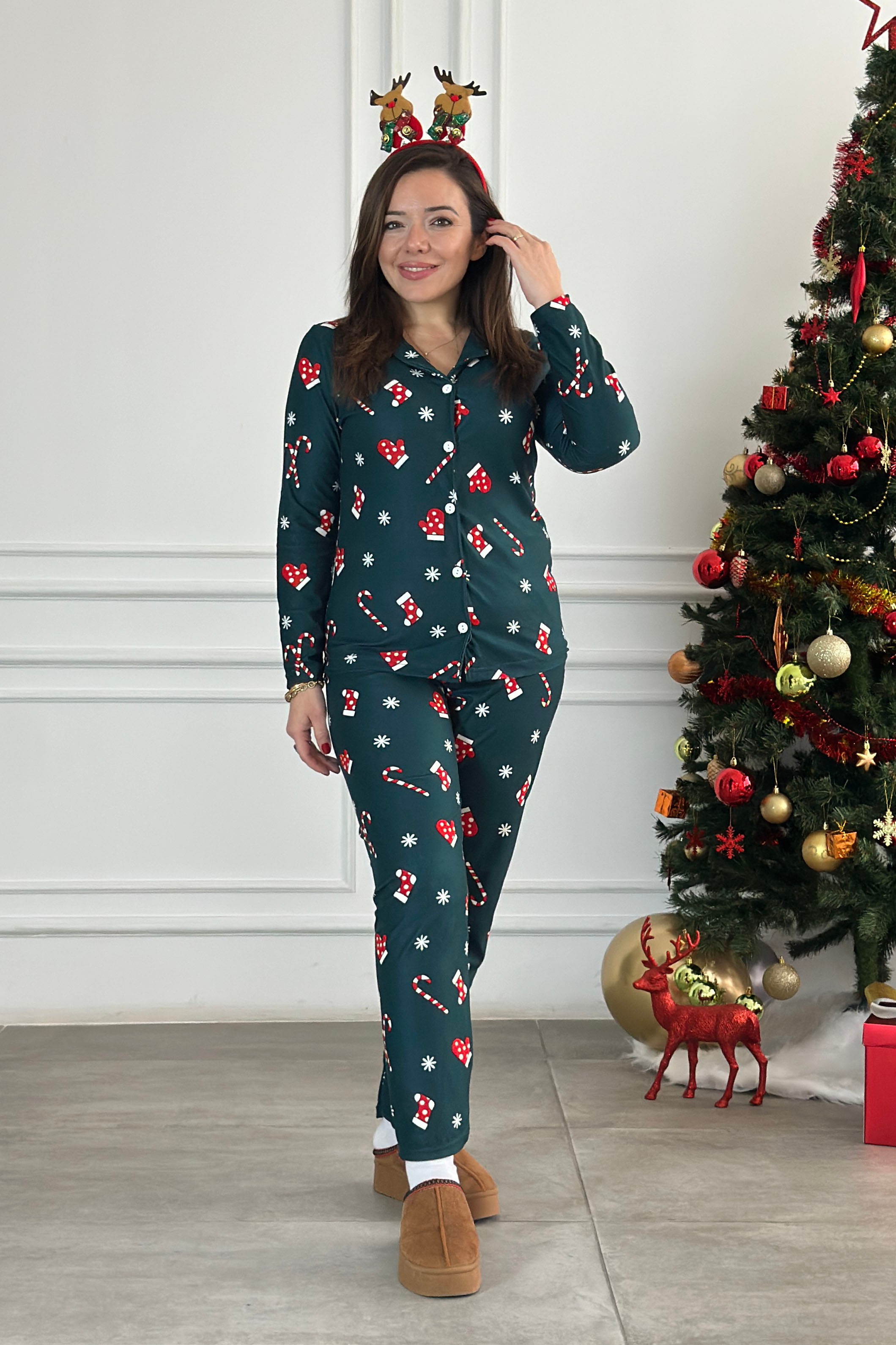 Noel Desenli Pijama Takımı - YESIL