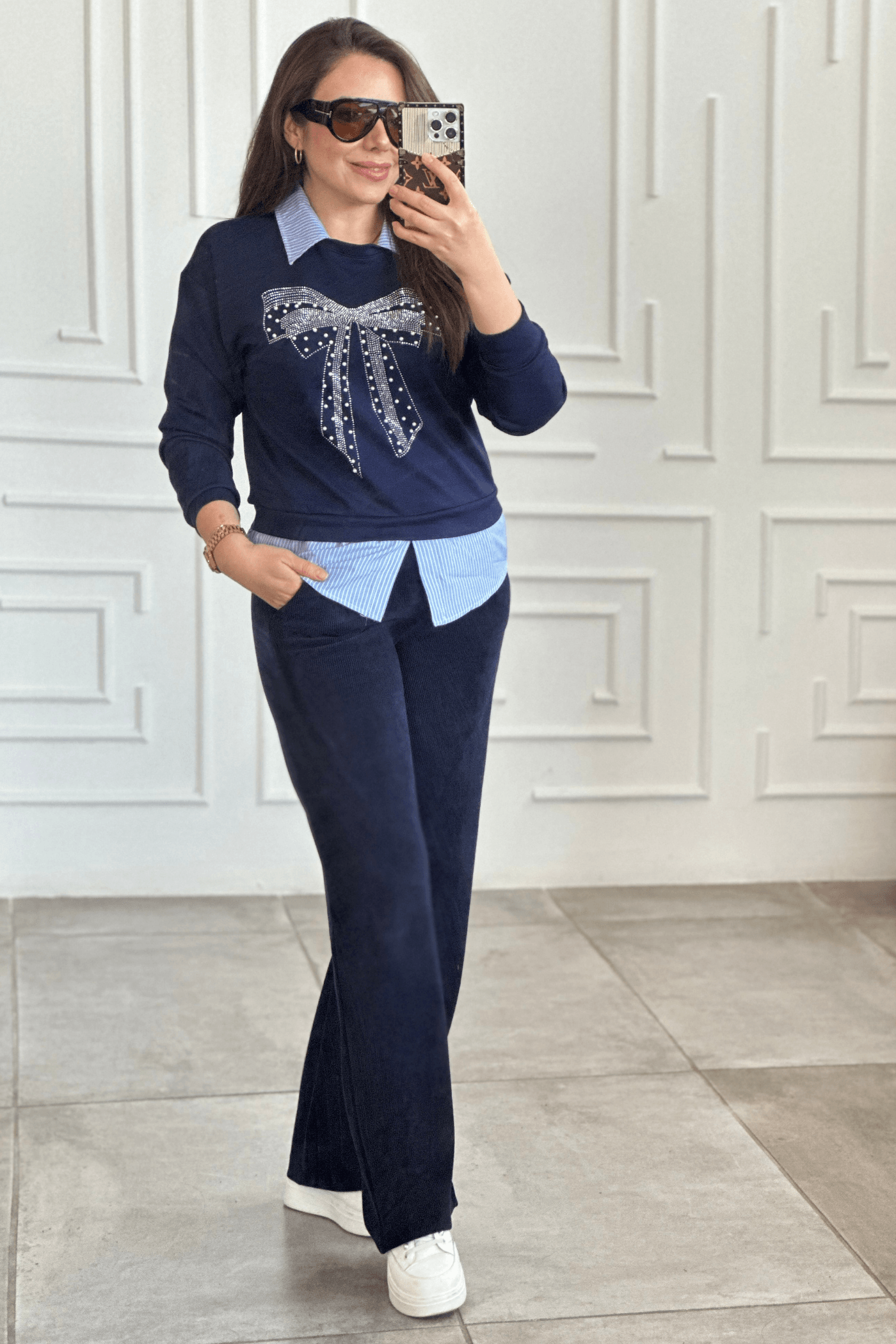 Beli Lastikli Kadife Bol Paça Pantolon