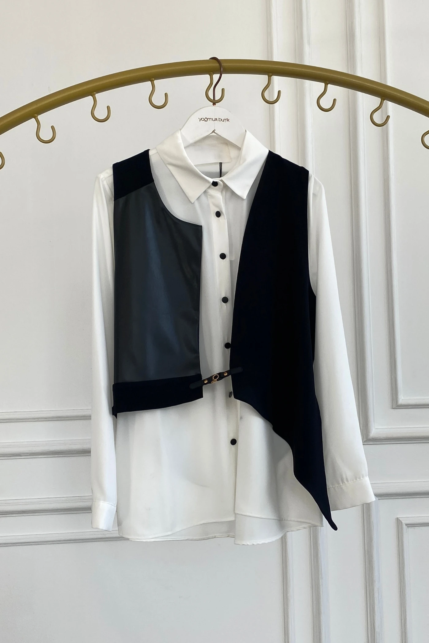 Önden Düğmeli Yelekli İkili Takım