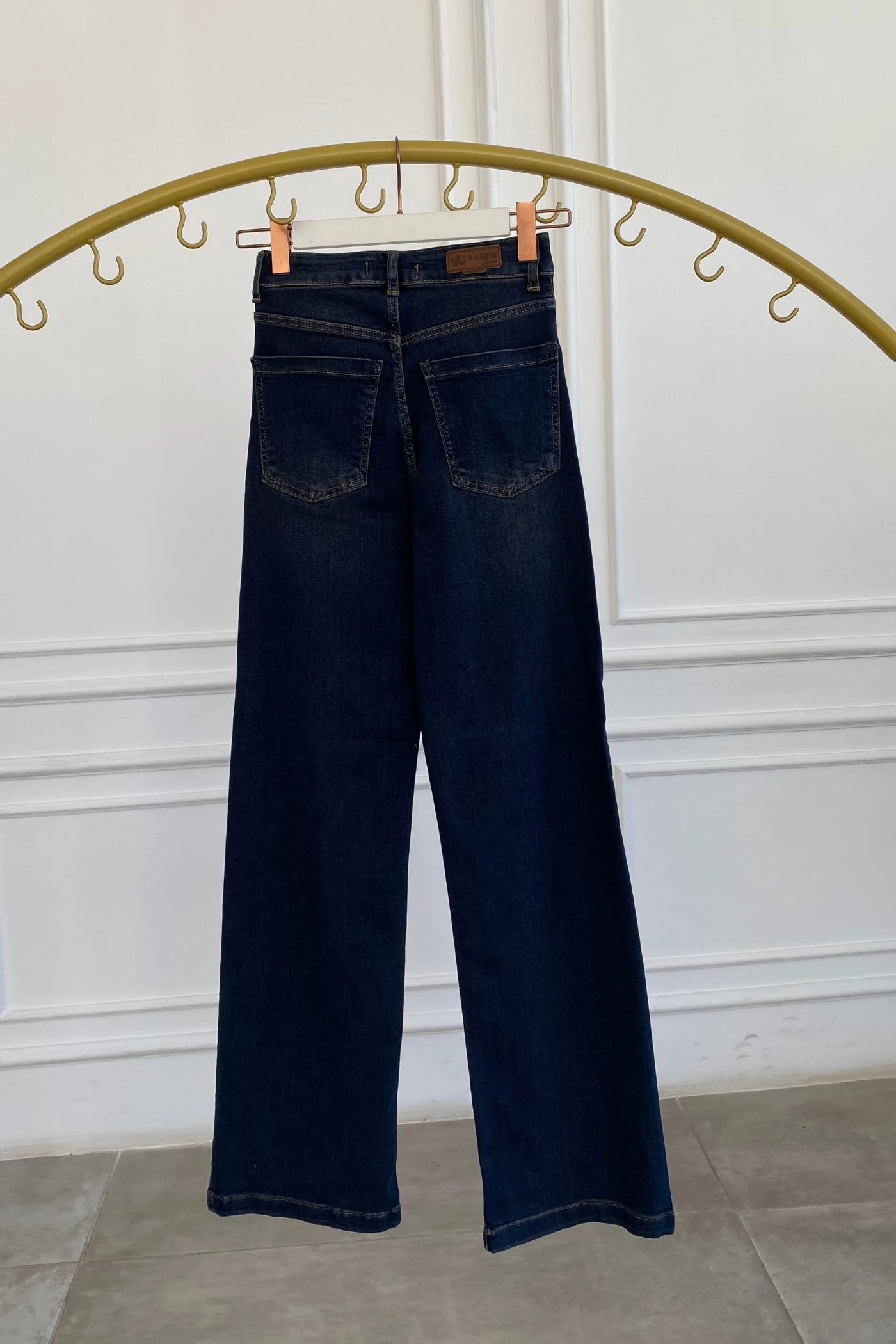 Cep Ve Yanları Drop Taş Detaylı Palazzo Kot Pantolon - KAHVE TINT