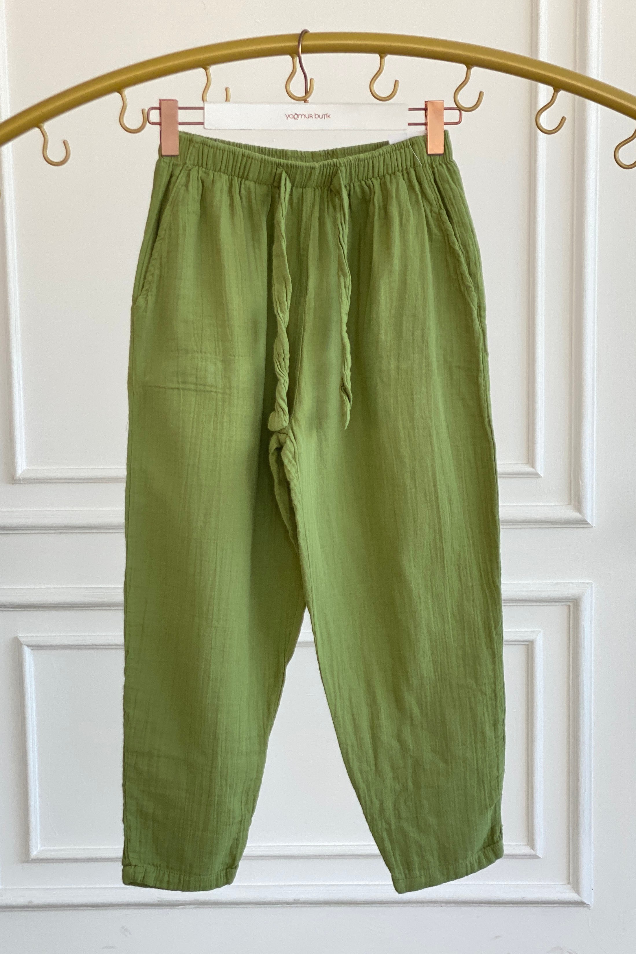 Havuç Paça Müslin Pantolon - HAKI