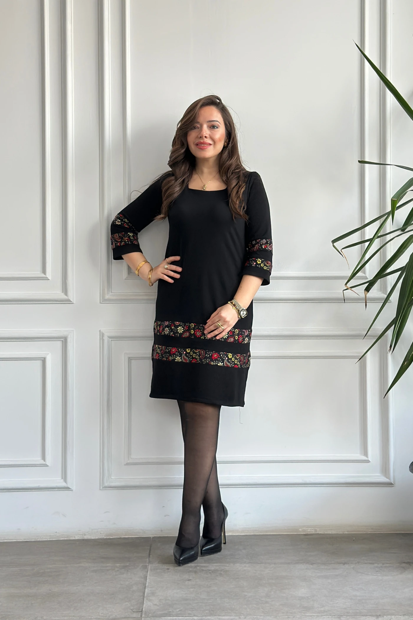 Etek Ve Kol Pazen Detaylı Pamuk Elbise - MINT KIRMIZI