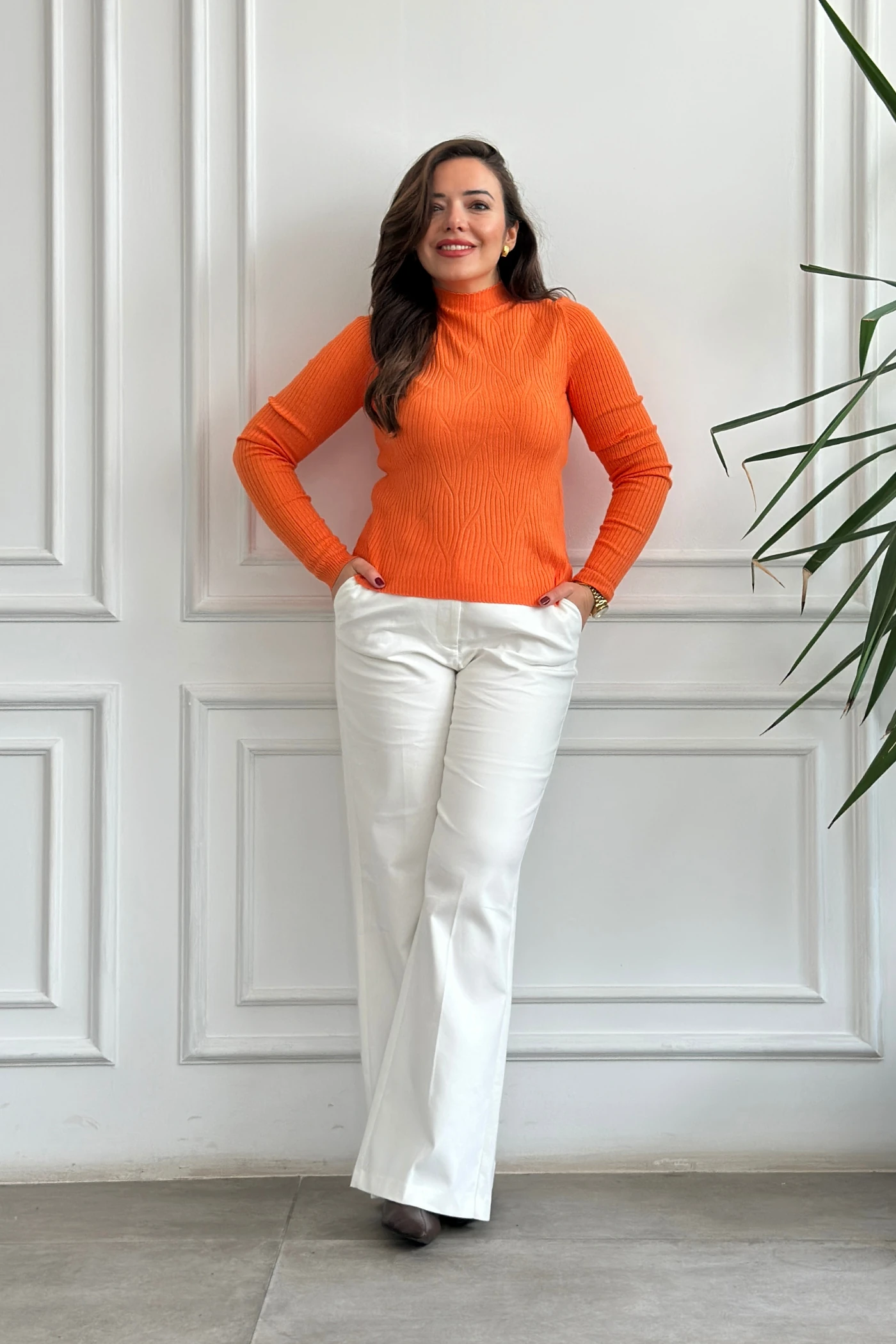 Yarım Balıkçı Fitilli Triko - TURUNCU