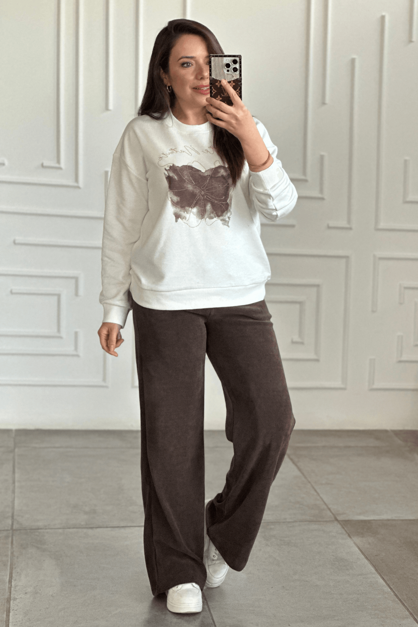 Beli Lastikli Kadife Bol Paça Pantolon