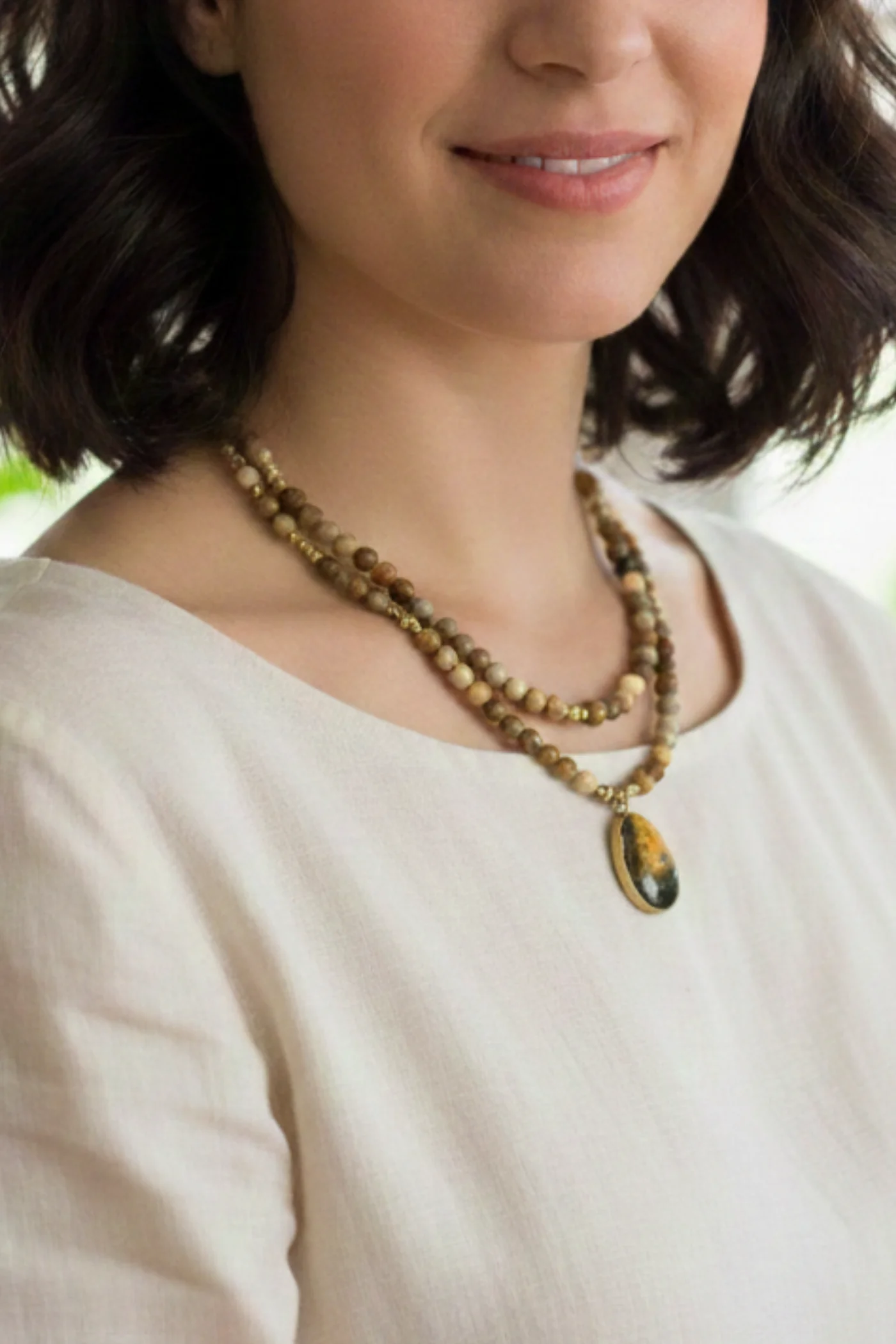 KLY04 Doğal Taş İkili Kolye 