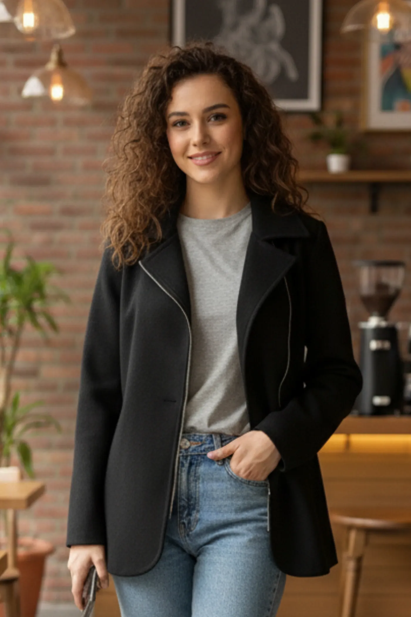 Önden Fermuarlı Kaşe Ceket