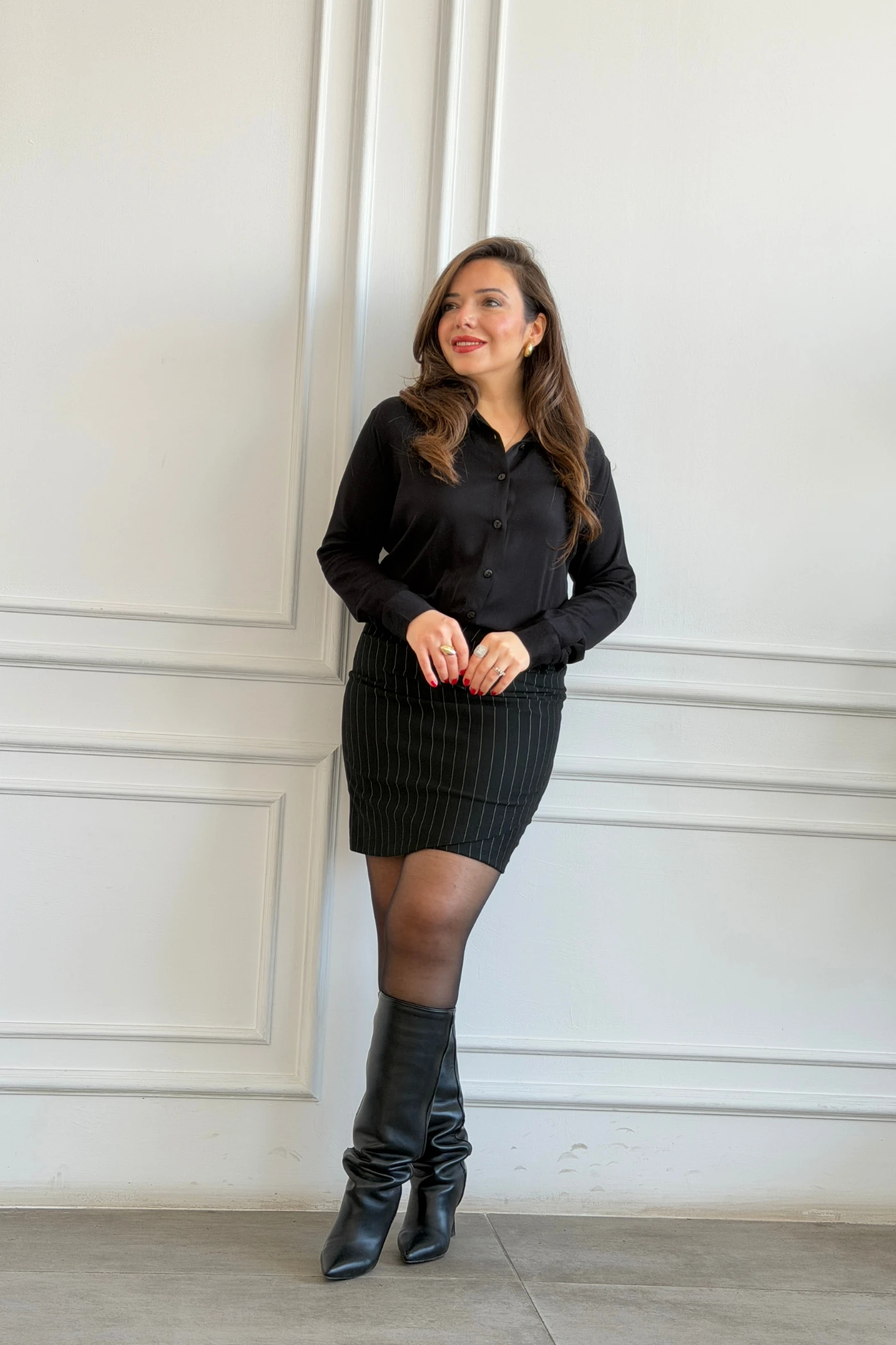 Gömlek Detaylı Scuba Elbise