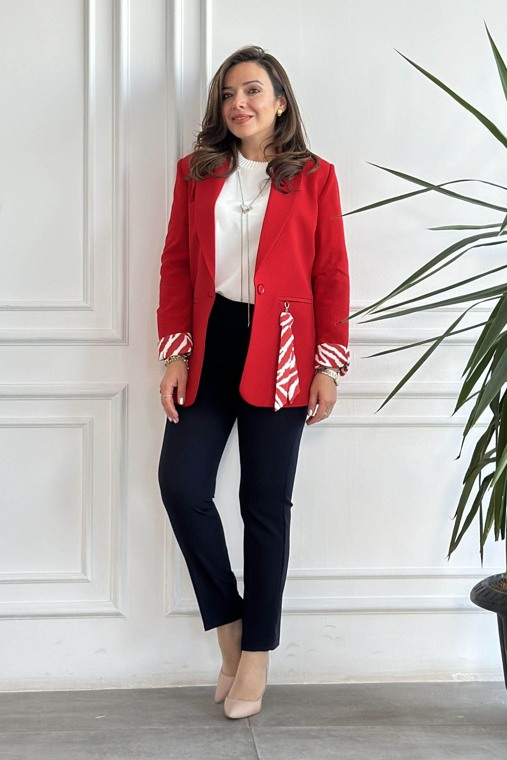 Cebi Fularlı Blazer Ceket