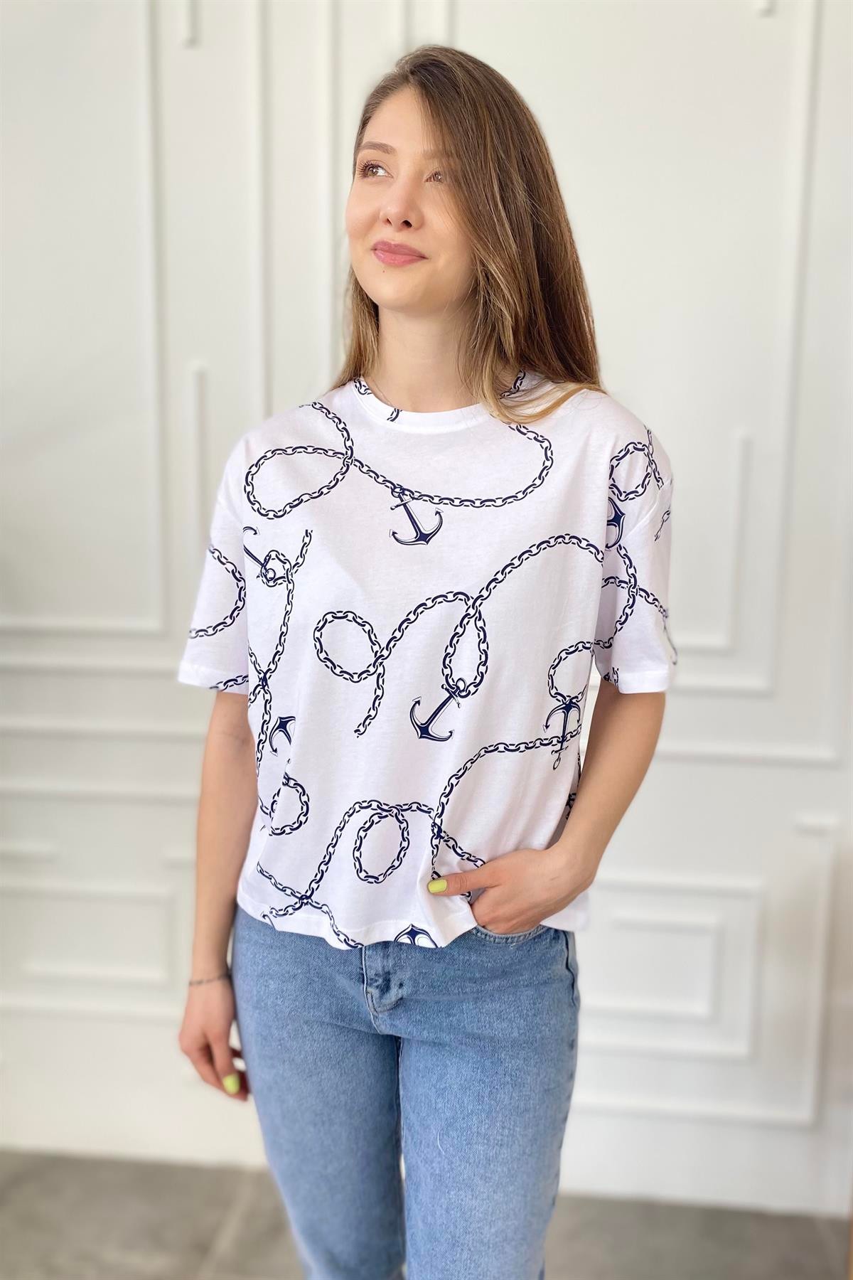 Çapa Desenli T-Shirt