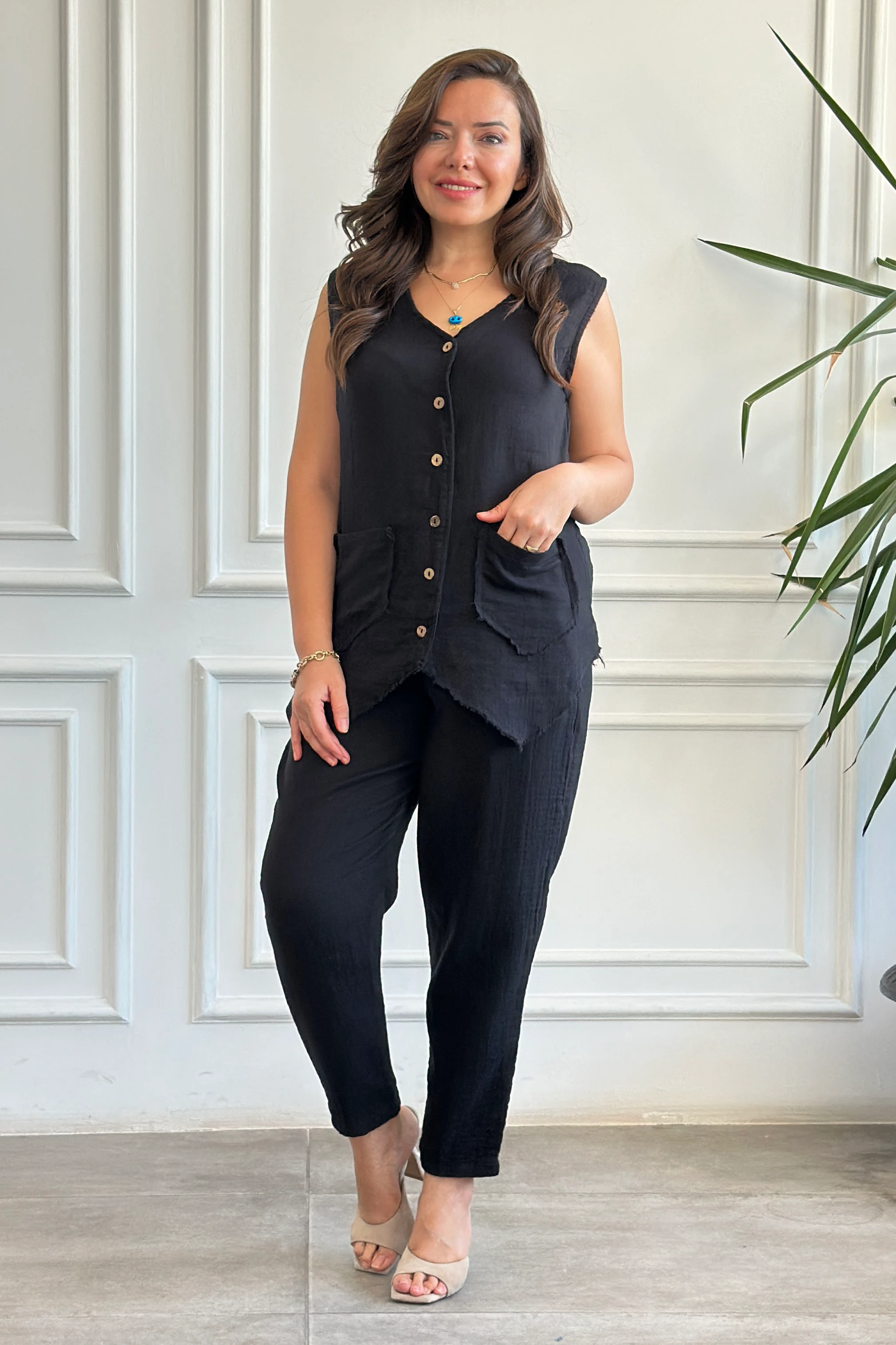 Havuç Paça Müslin Pantolon - SIYAH