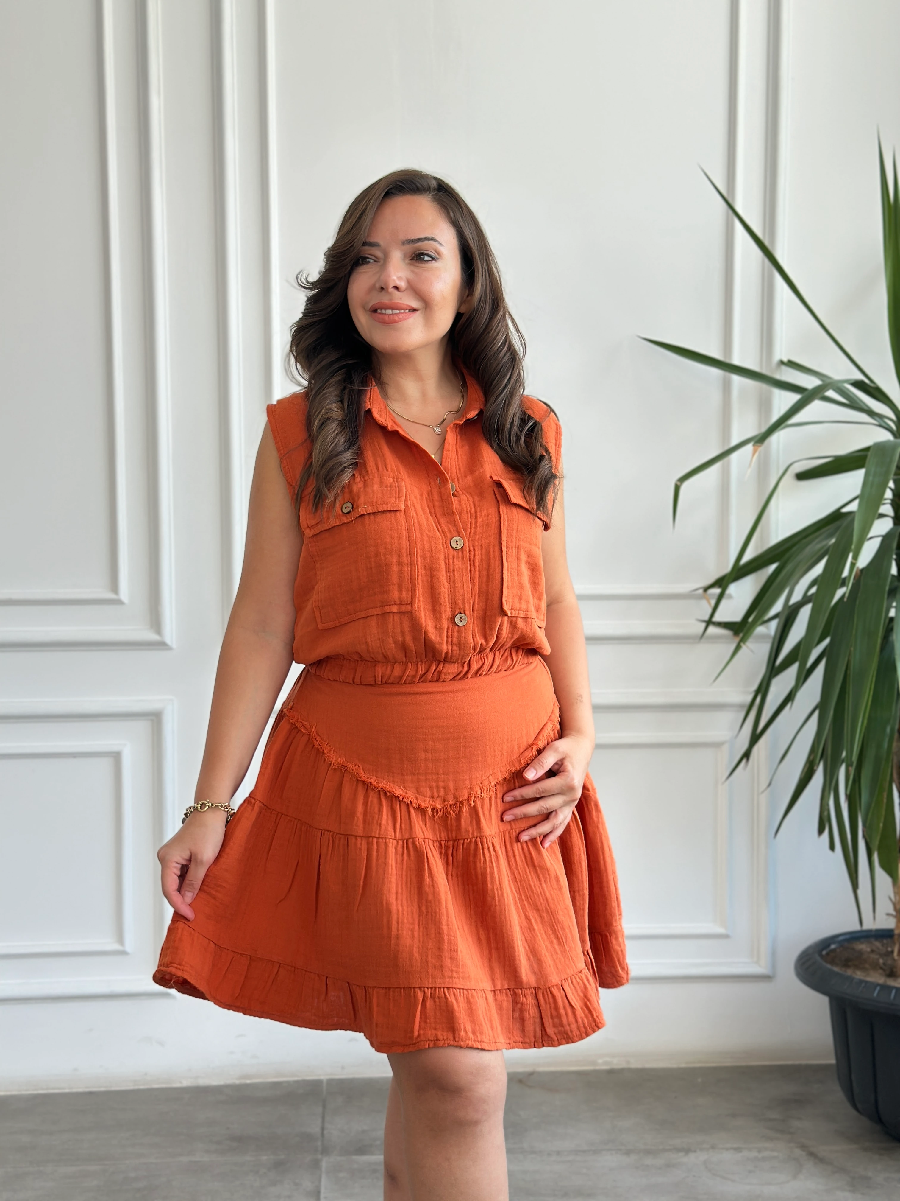 Pis Dikiş Müslin Etek - KIREMIT