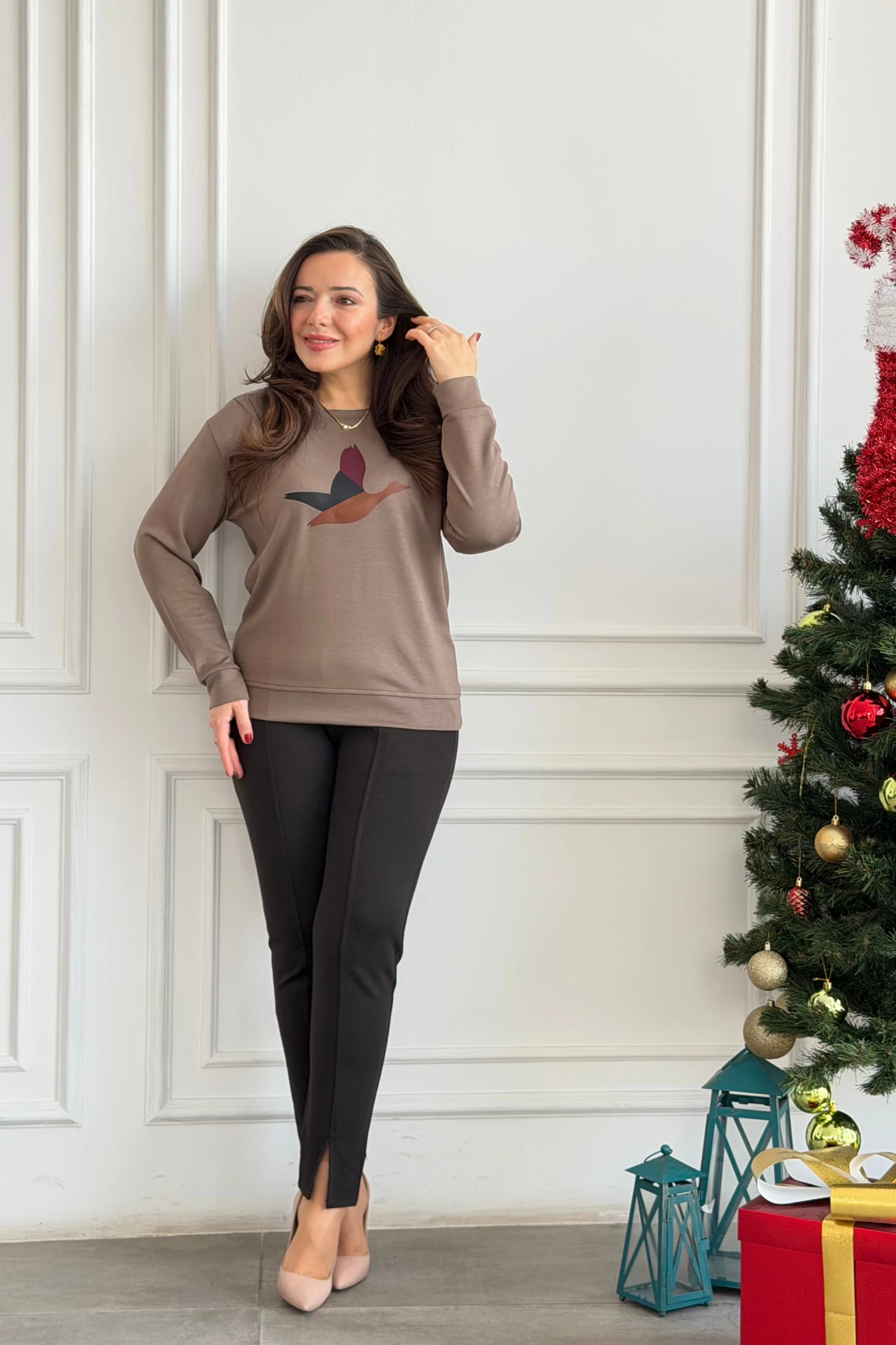 Önü Kuş Baskılı Sweat  - VIZON