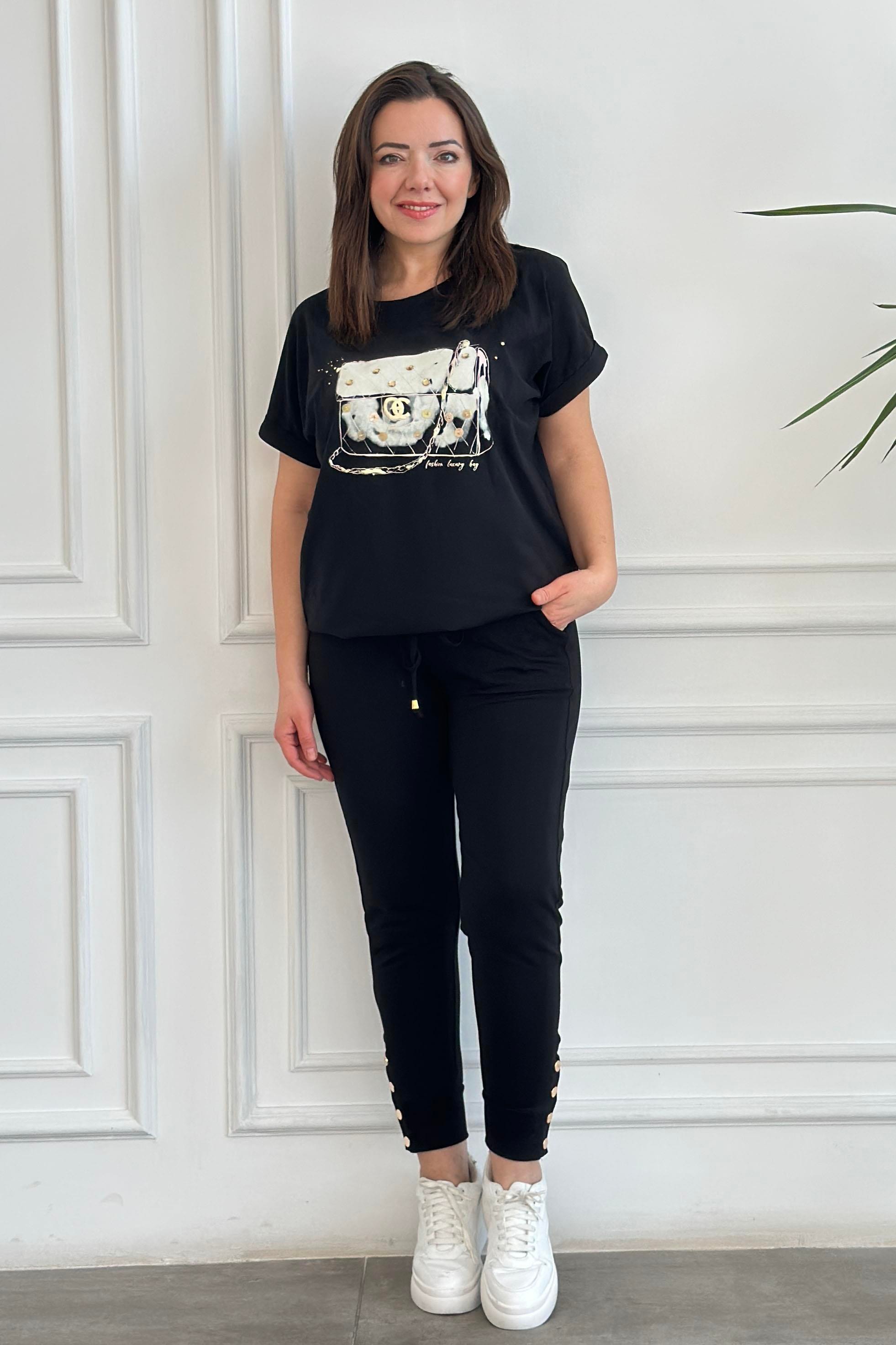 Beli Bağlamalı Önü Çanta Taş Detaylı T-Shirt